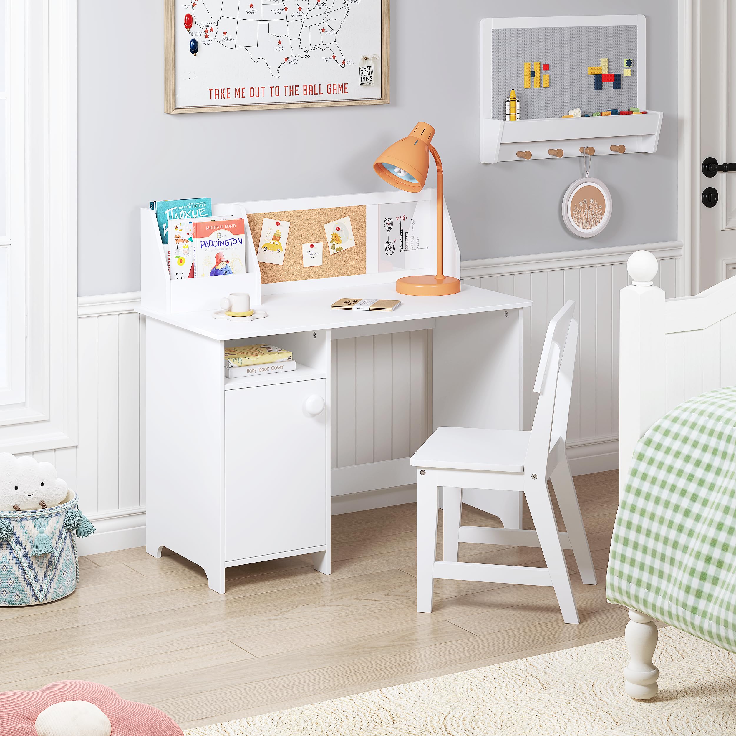 Study Desk with Chair, Wooden Children School Study Table
