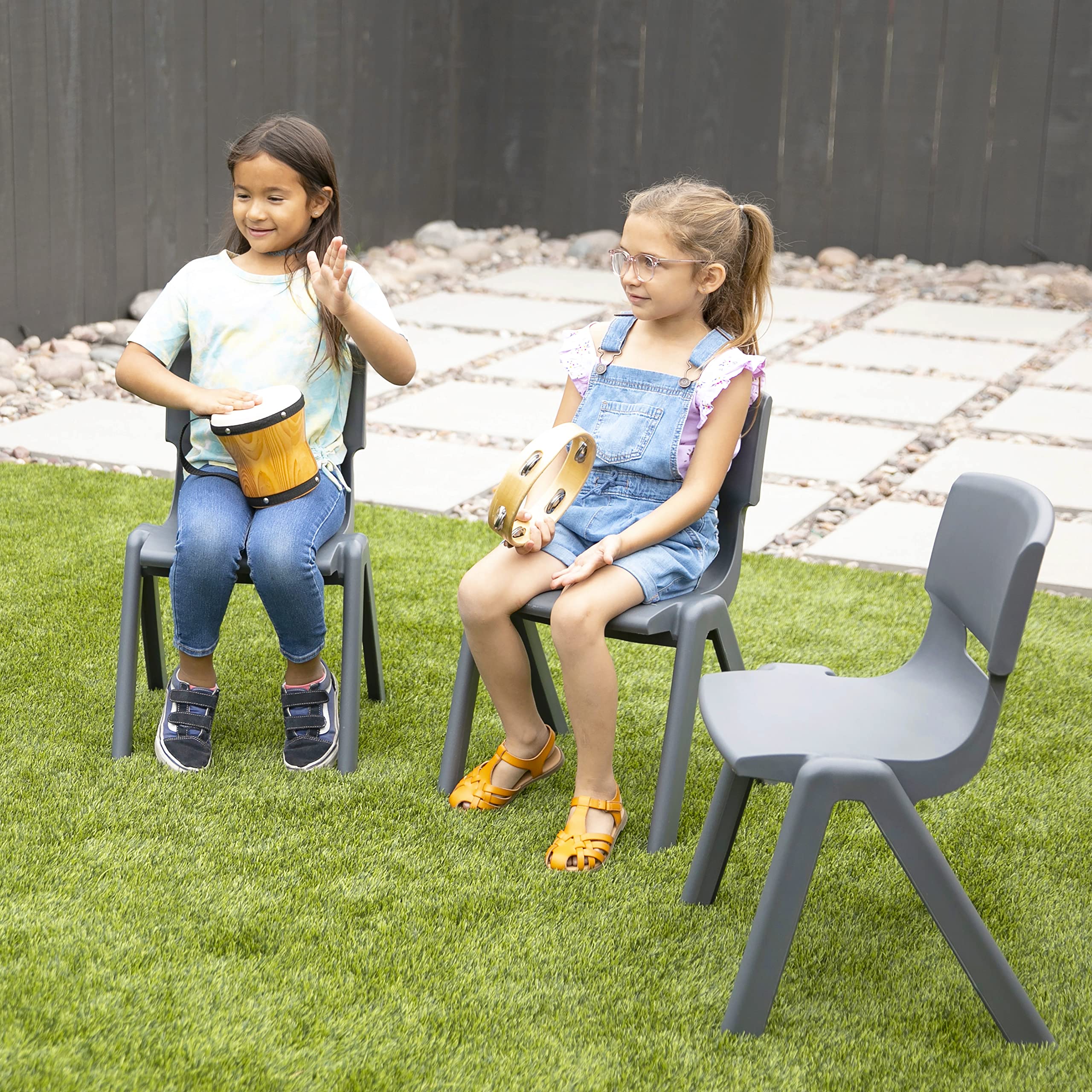 12in Plastic School Stack Chair, Classroom Furniture, Grey, 4-Pack