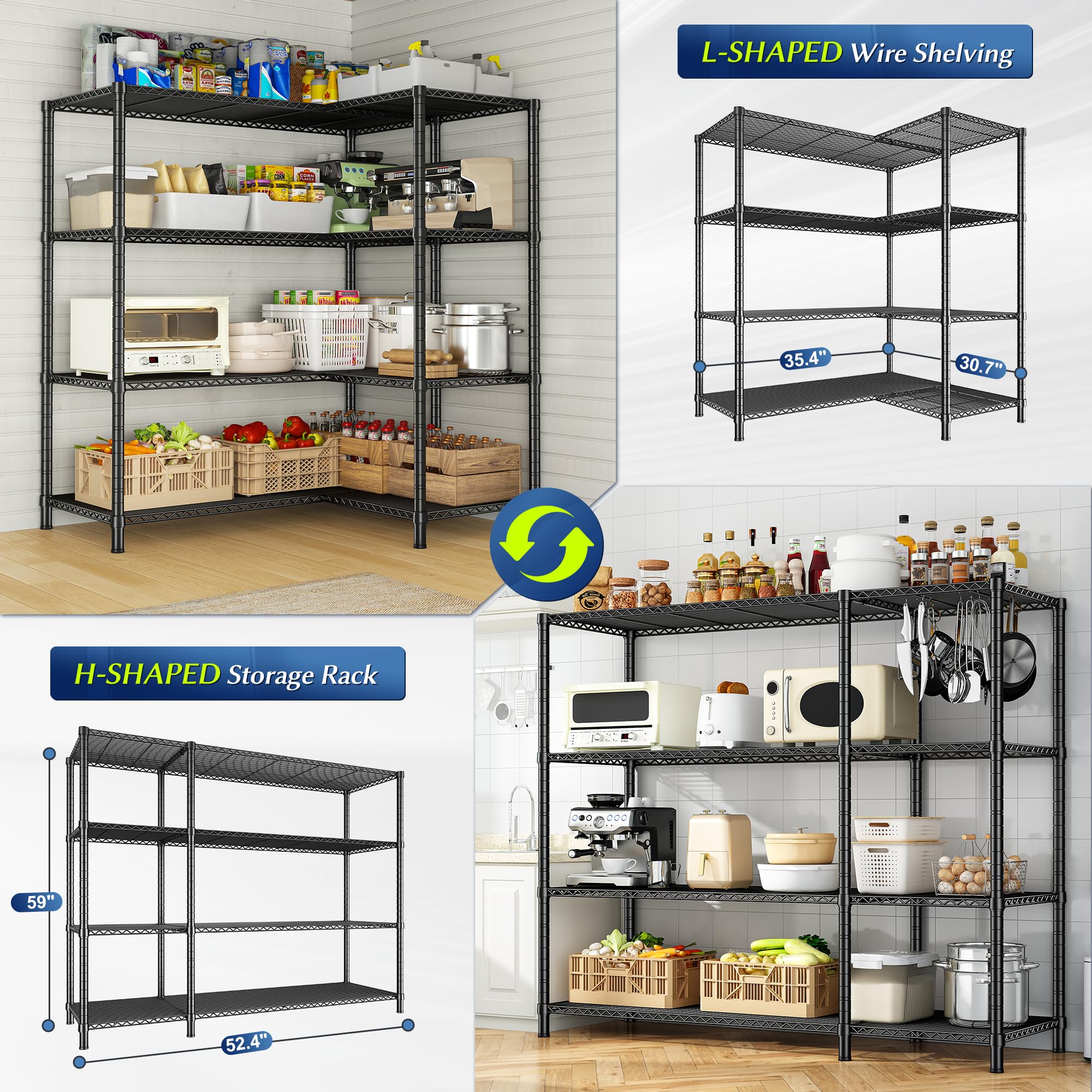 Wide Metal Storage Shelving Unit 4-Tier Heavy Duty Wire Rack