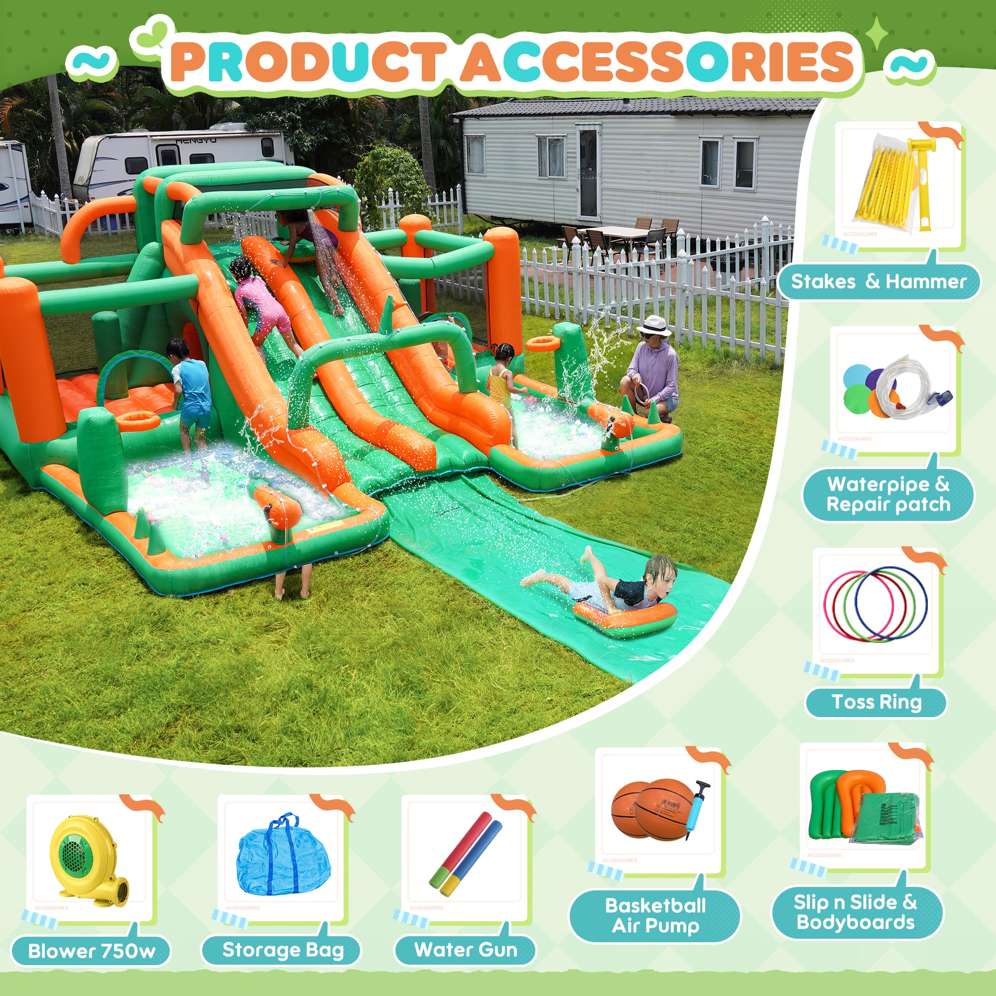 Large Inflatable Water Slide Bounce House with Dual Ball Pits and Extended Slip N Slide