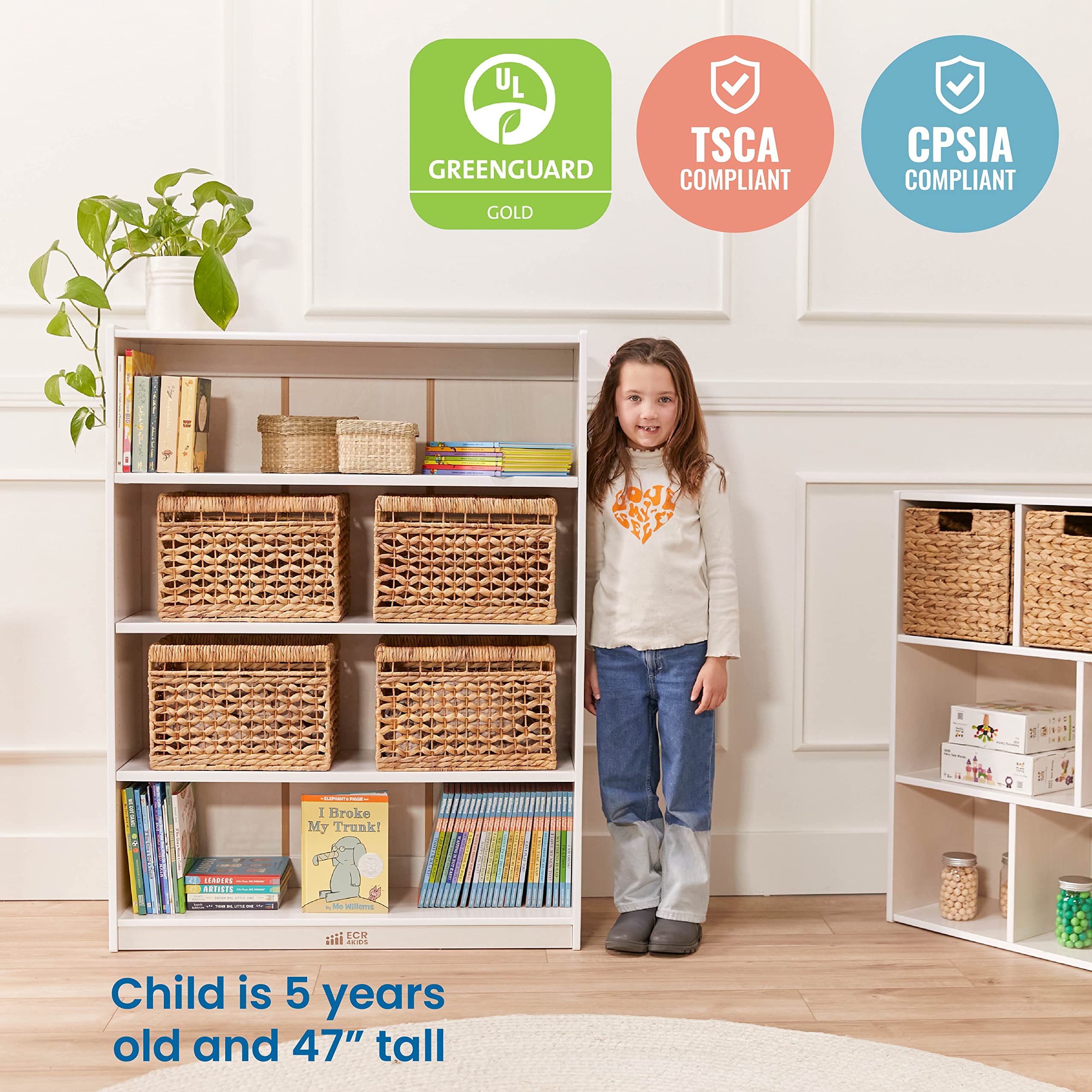 Wooden Classic Bookcase with Adjustable Shelves 48in