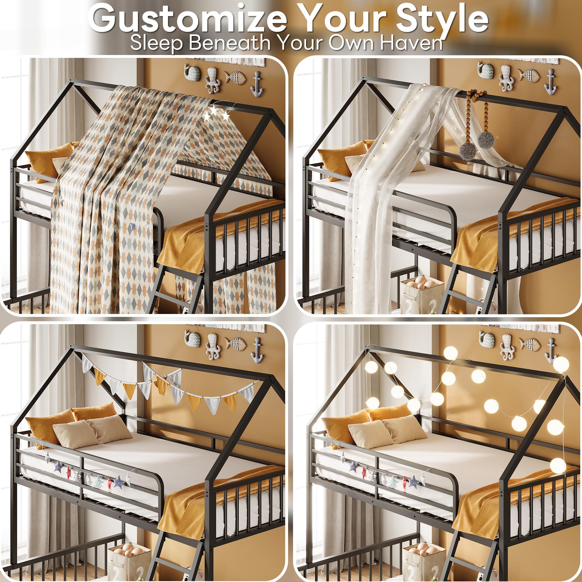 Twin Over Full House Bunk Bed with Ladder