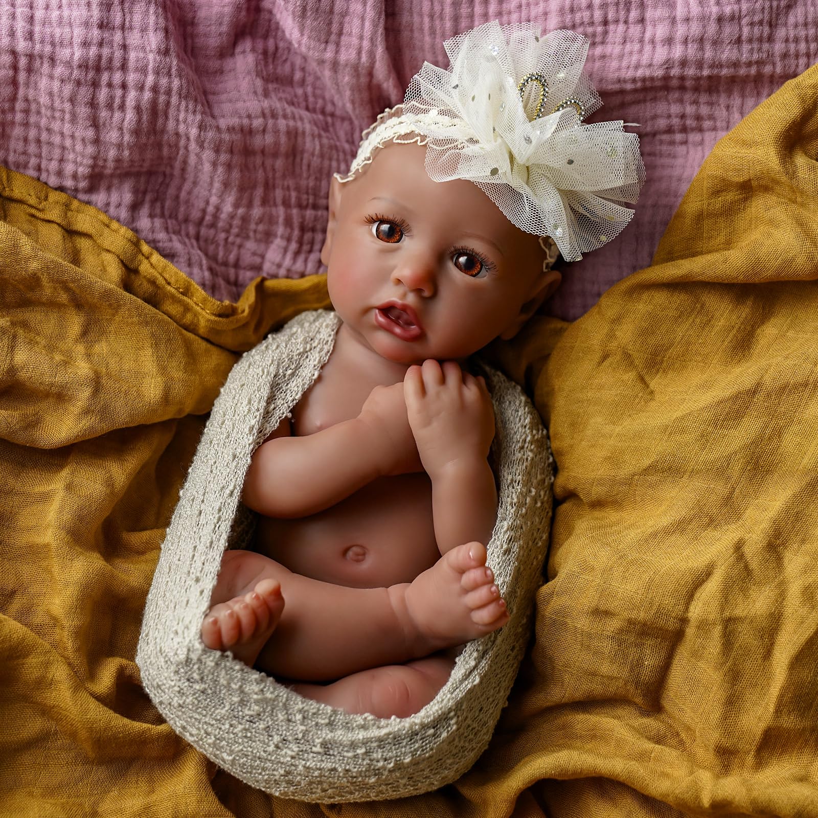 16 inch Full Body Silicone Baby Dolls, Realistic African American Reborn Doll Black Girl
