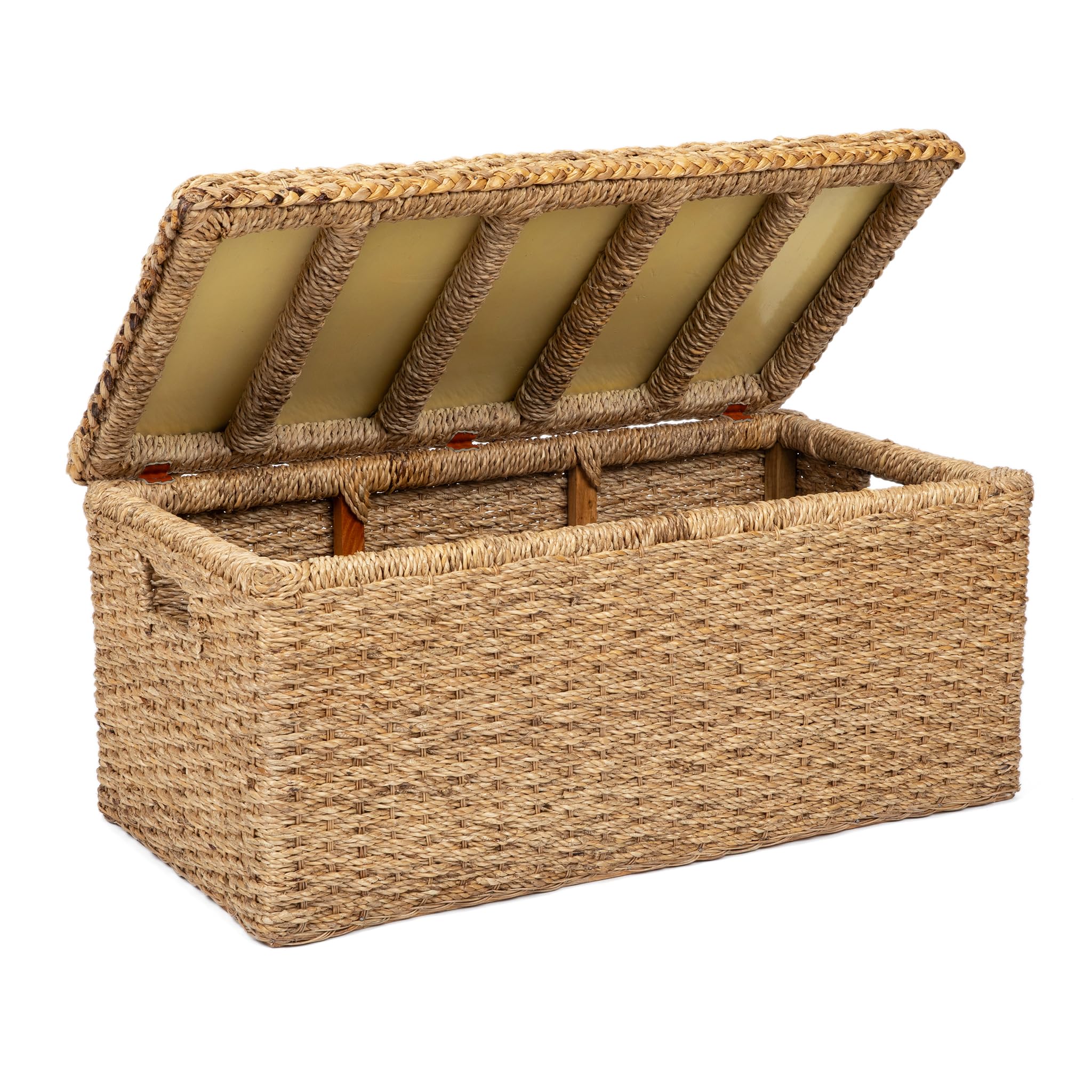 Wholestory Collective Handwoven Wicker 35" Banana Leaf Rattan Storage Trunk and Chest Seagrass XL Organizers with Lid, Natural Color with Handles