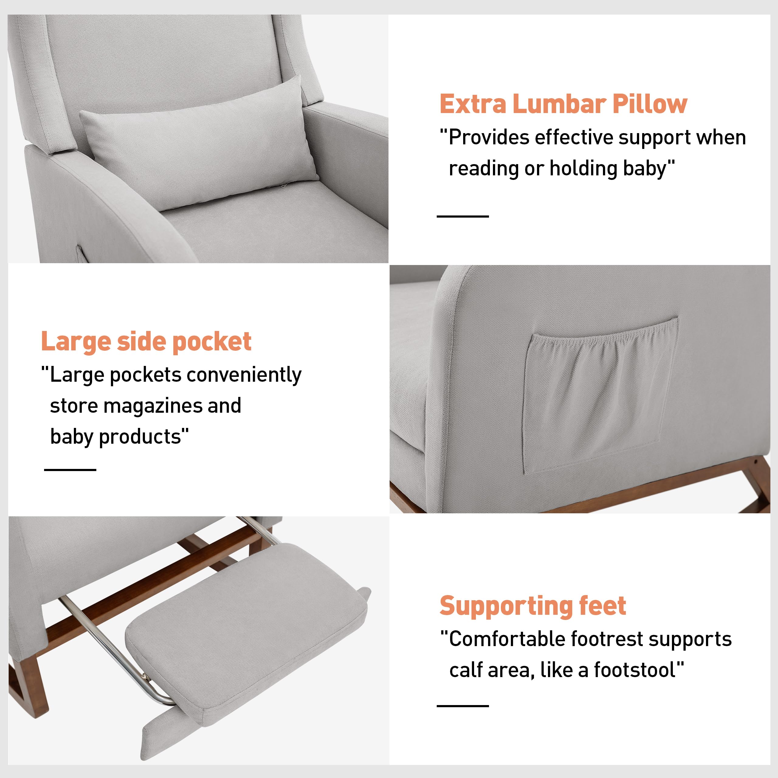 Nursery Glider Rocking Chair with Retractable Footrest