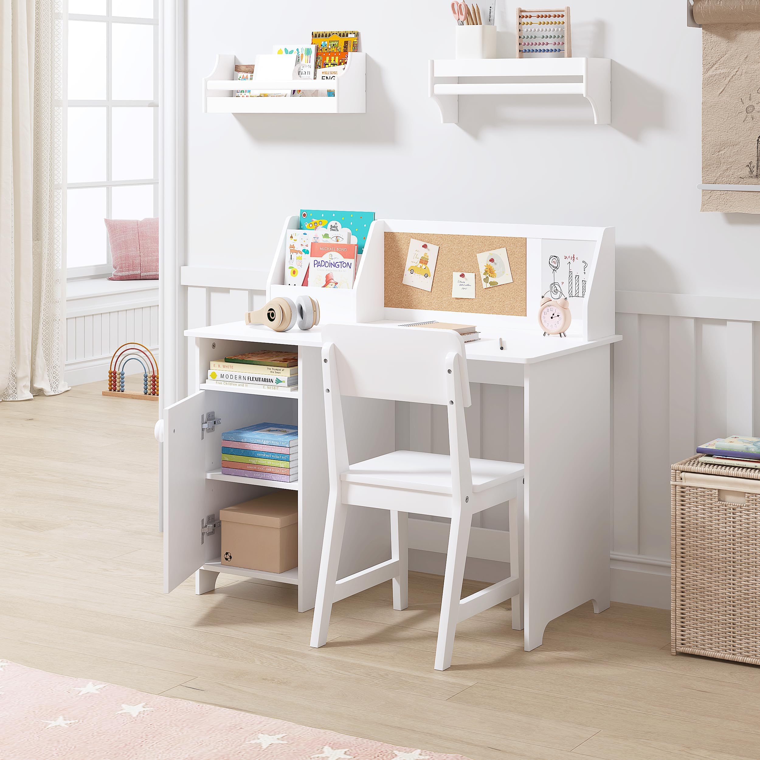 Kids Study Desk with Chair Set White