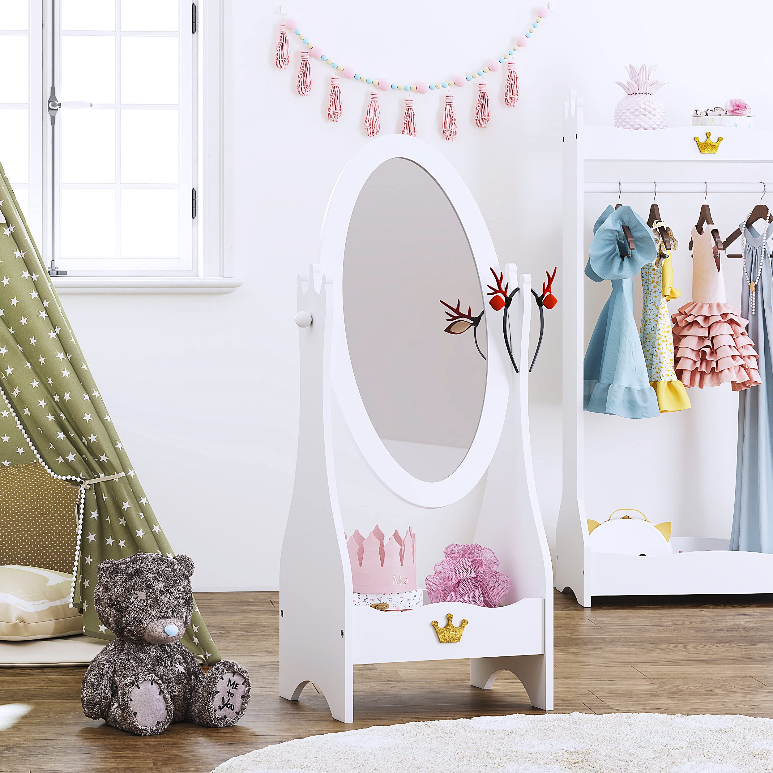 Length Mirror, Kids Free-Standing Dressing Mirror with Adjustable Viewed,