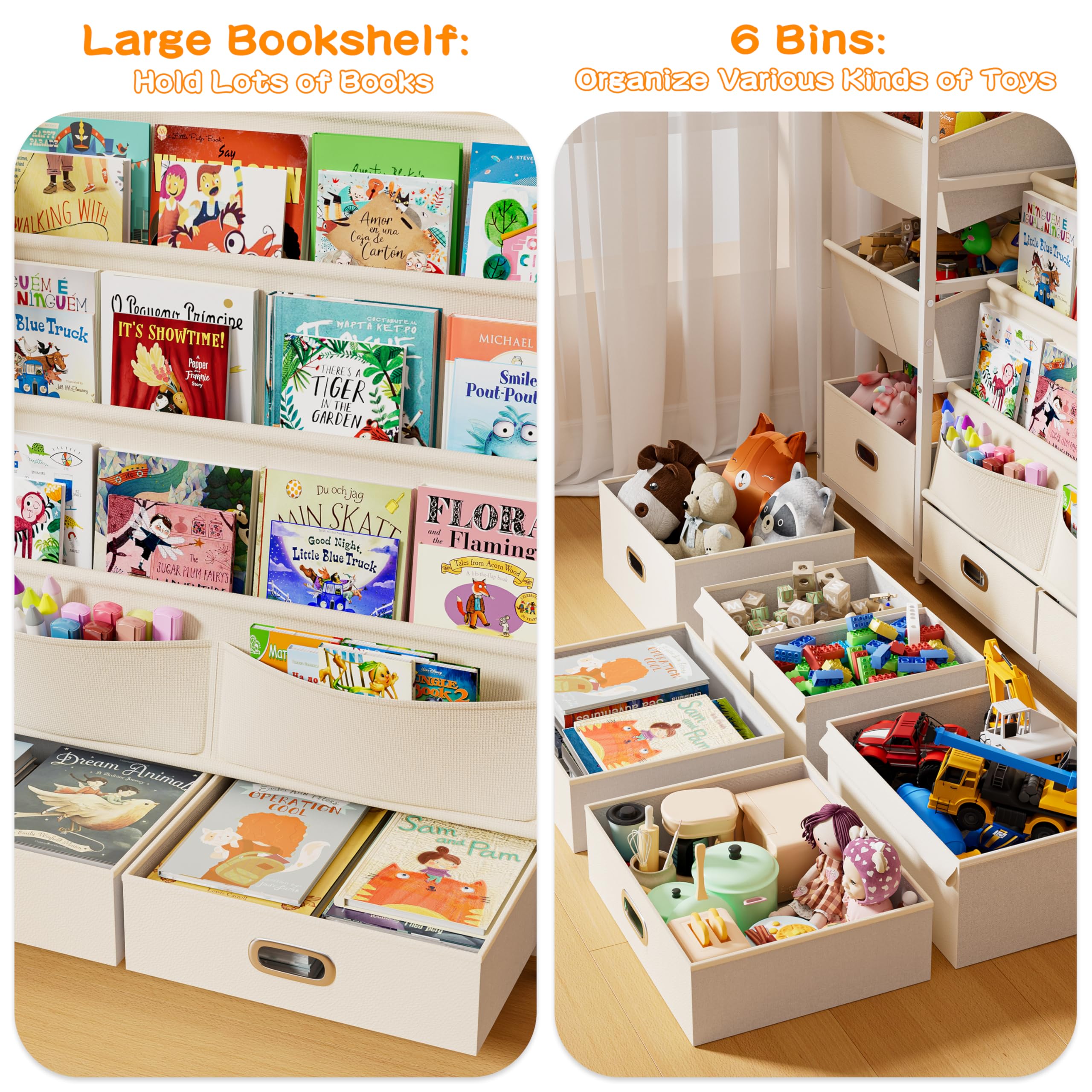Kids Bookshelf and Toy Storage Organizer with 6 Bins