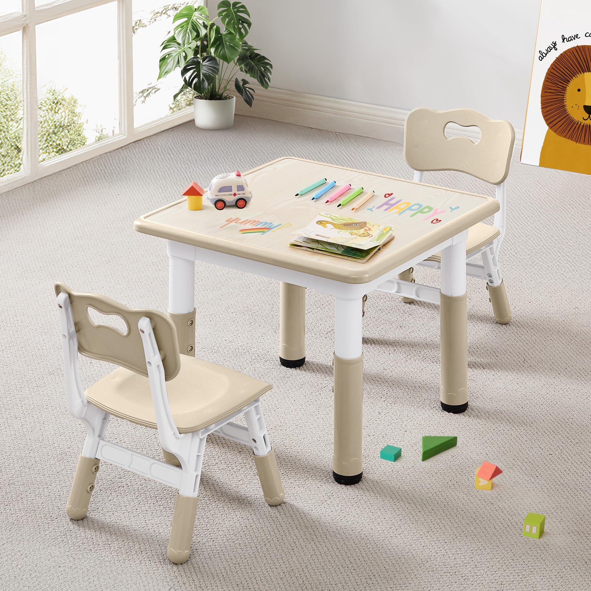 Height Adjustable Kids Table and Chairs Set