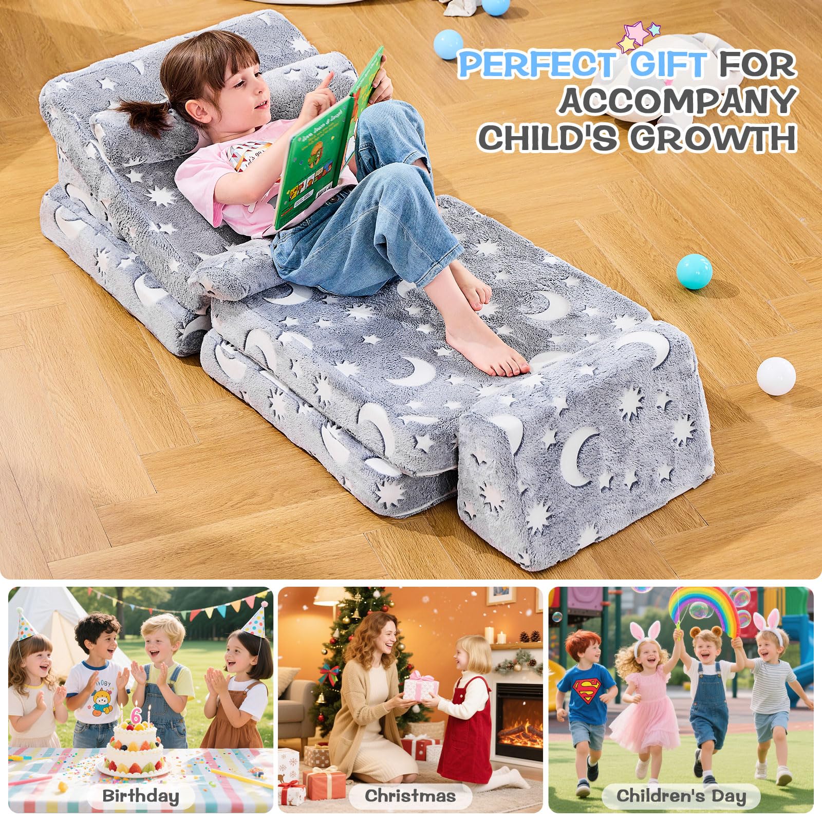 Modular Kids Play Couch with Glow-in-the-Dark Features