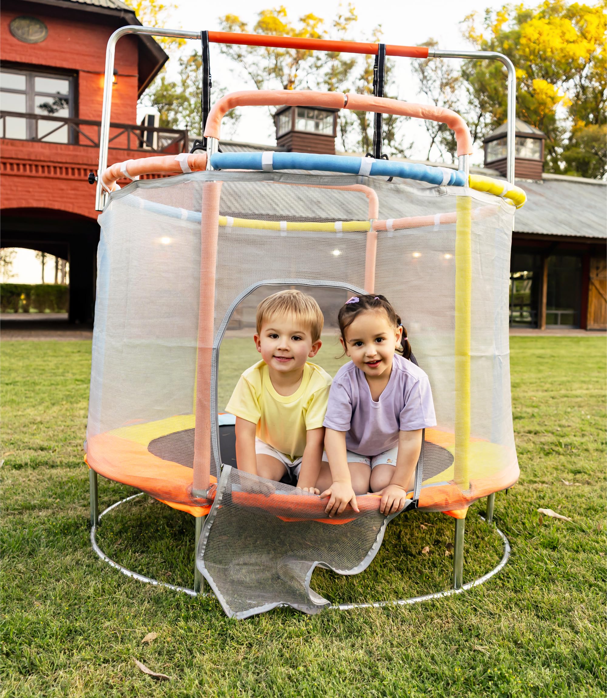 Kids Trampoline with Safety Enclosure and Adjustable Handlebar