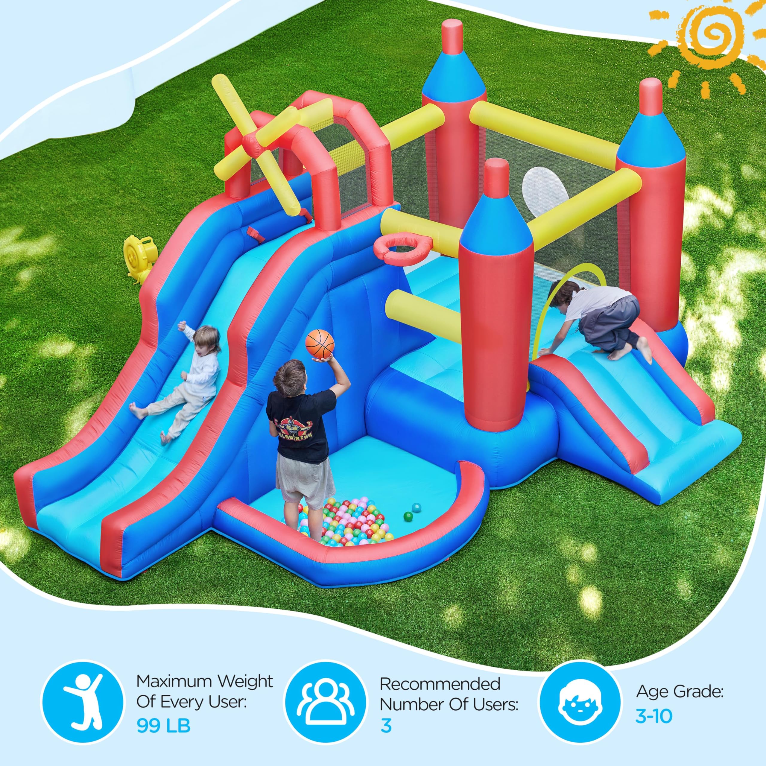 7-in-1 Inflatable Bounce House with Water Slide and Ball Pit