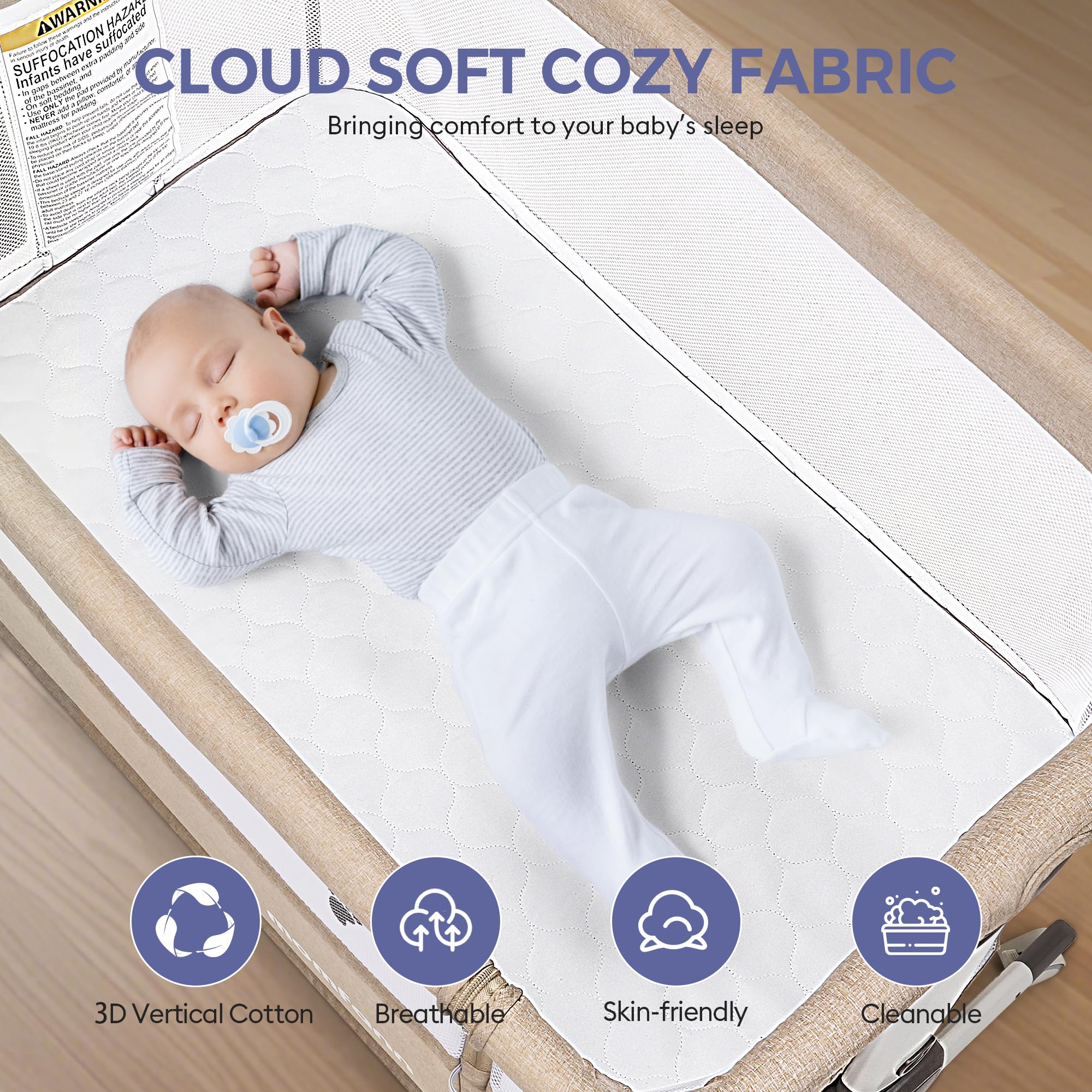 Bedside Bassinet with Mesh Sides and Height Adjustment