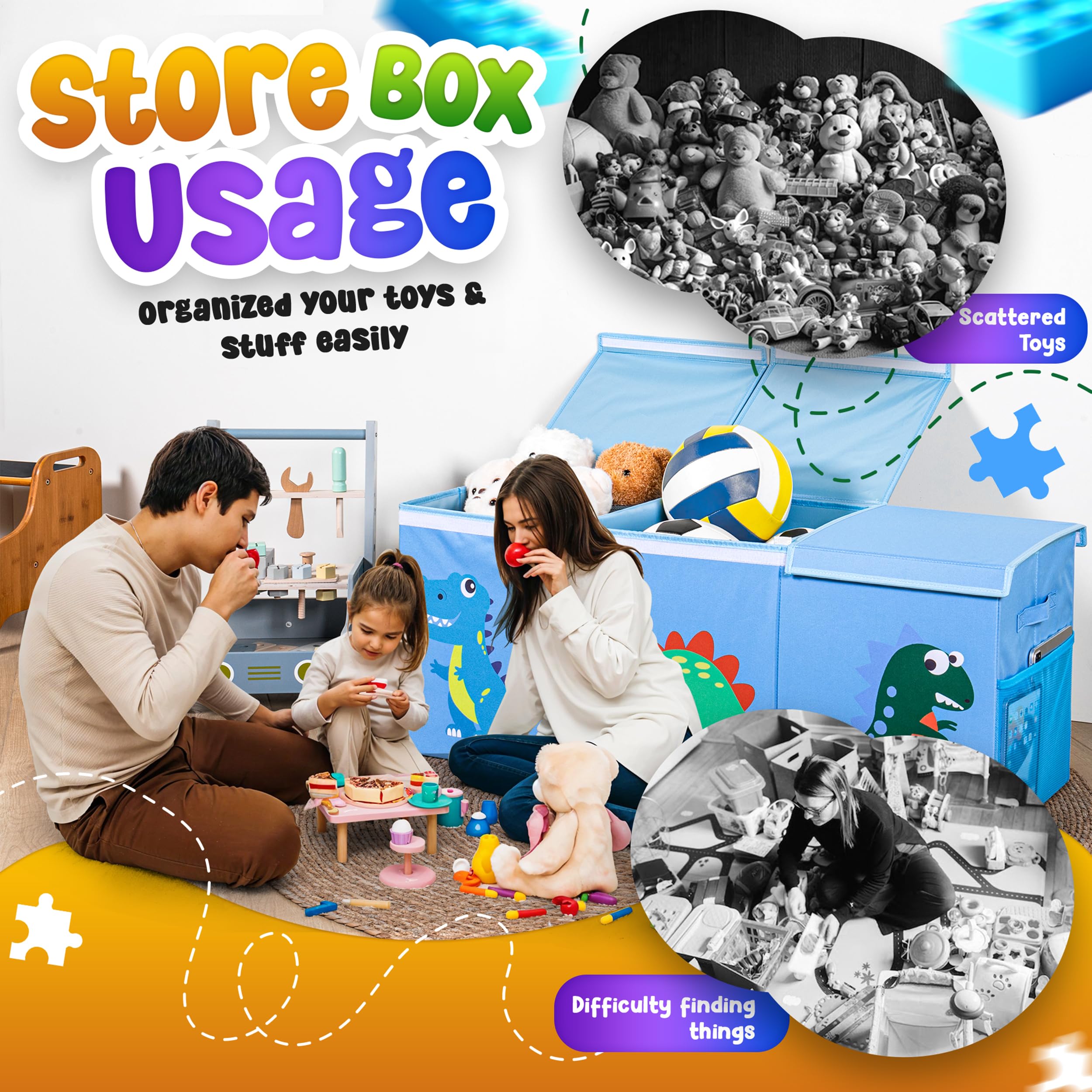 Extra Large Toy Storage Organizer with Dividers and Mesh Pockets