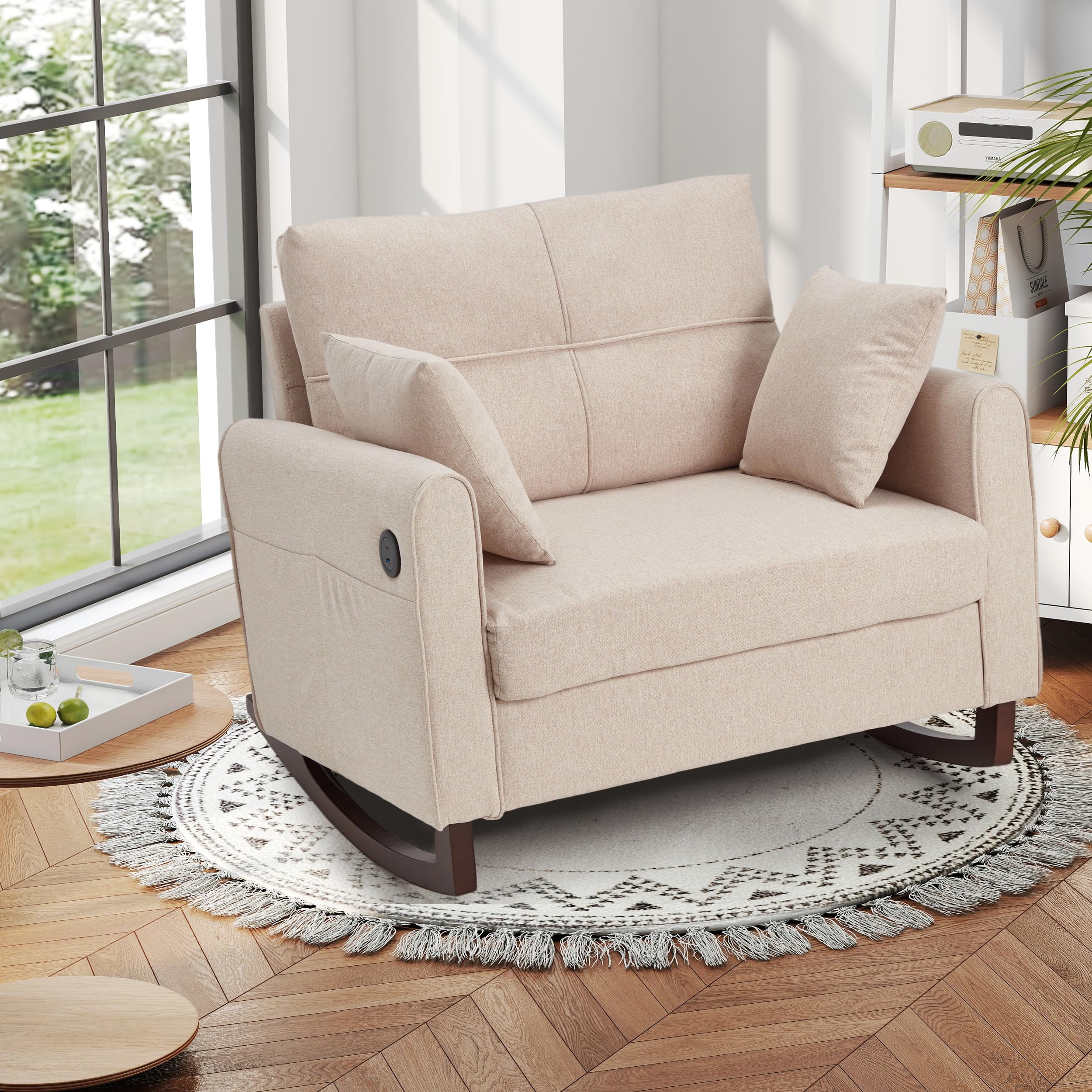 Rocking Chair, Upholstered Nursery Rocking Chair with High Back