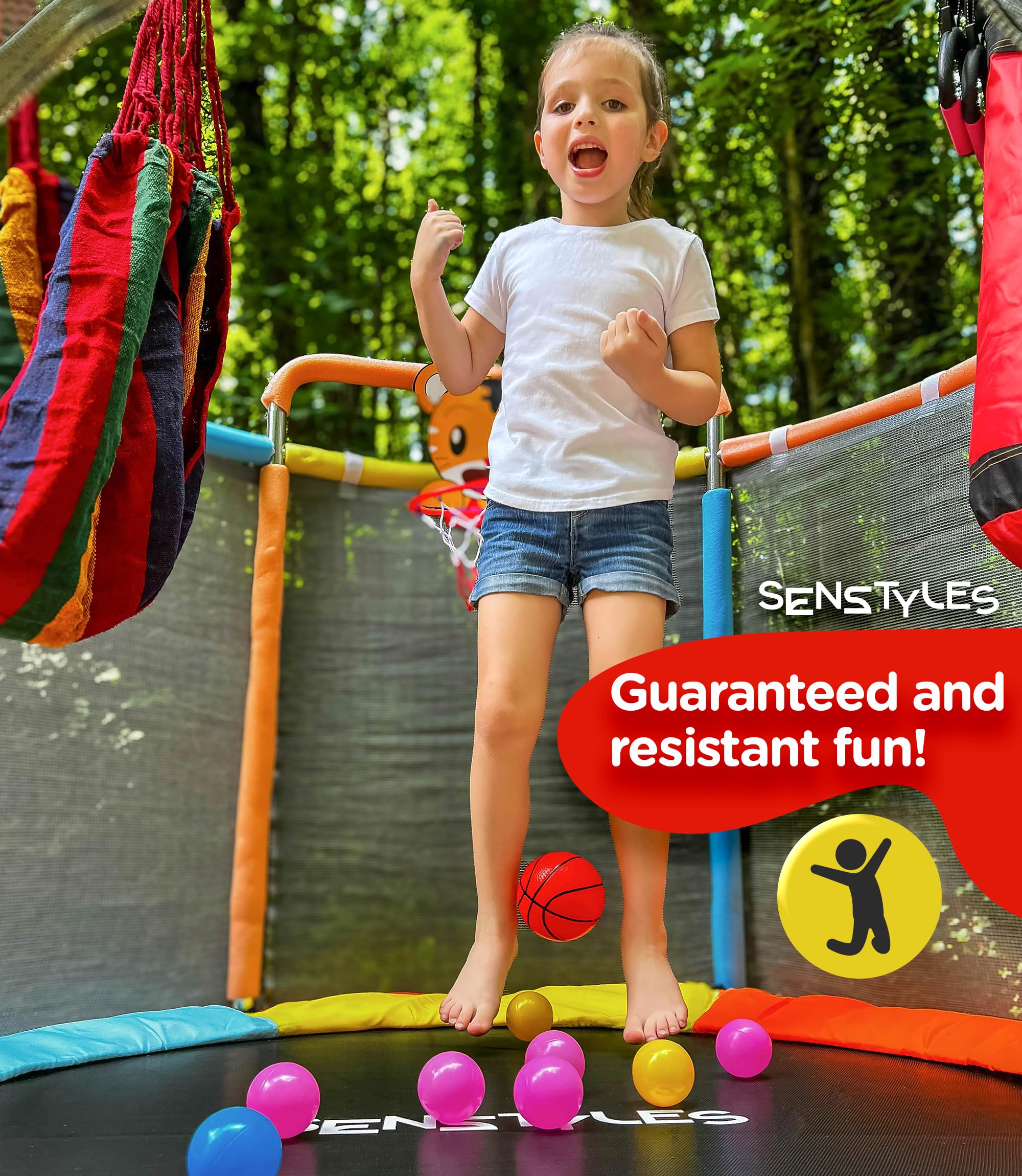 Kids Trampoline with Safety Enclosure and Adjustable Handlebar