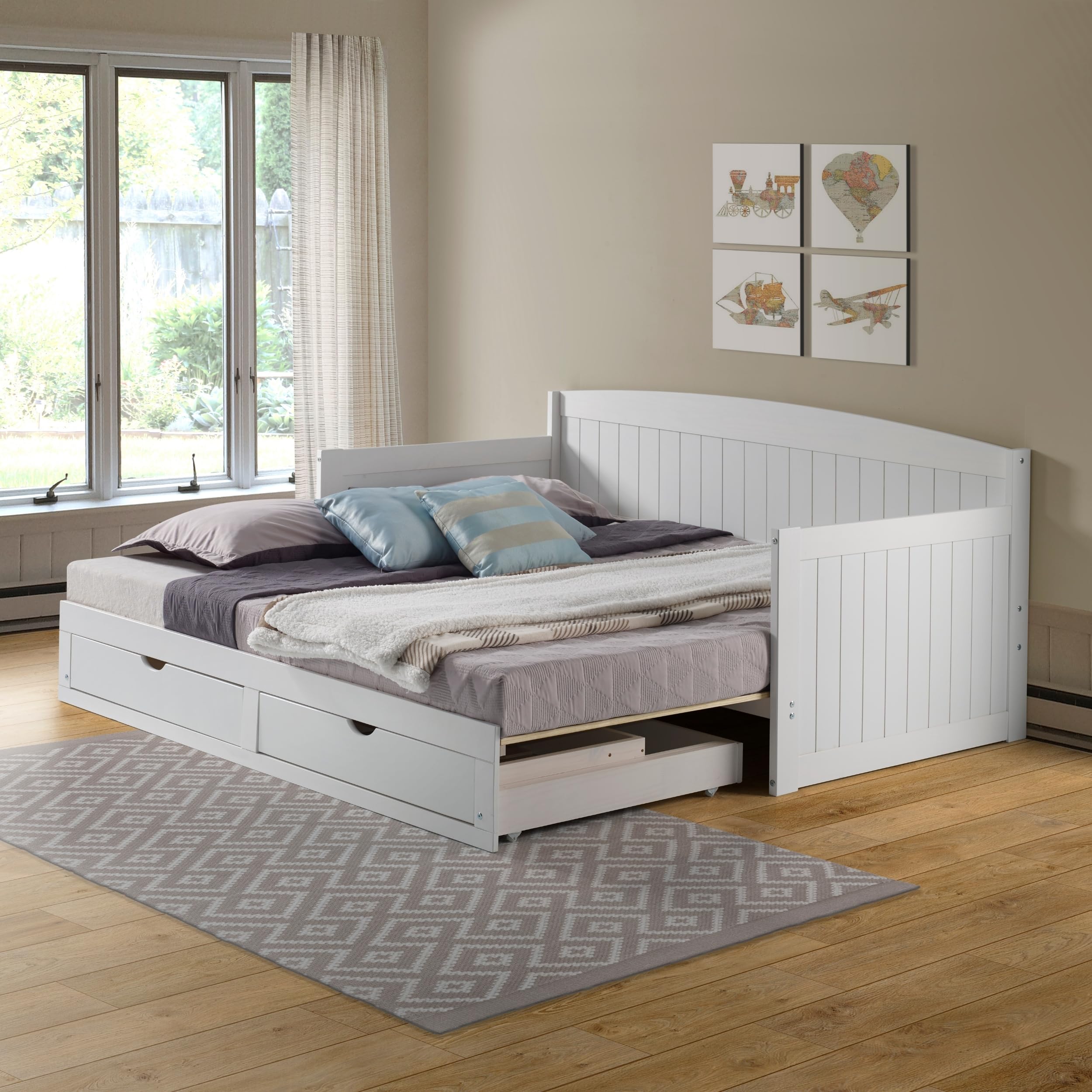 Harmony Wood Daybed, Single, White Brazilian Pine Trundle