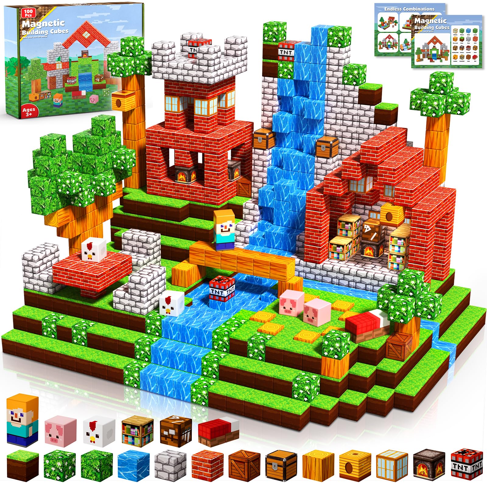 Magnetic Blocks-100PCS Grassland Building Blocks Set, Kids Classroom Sensory Toy