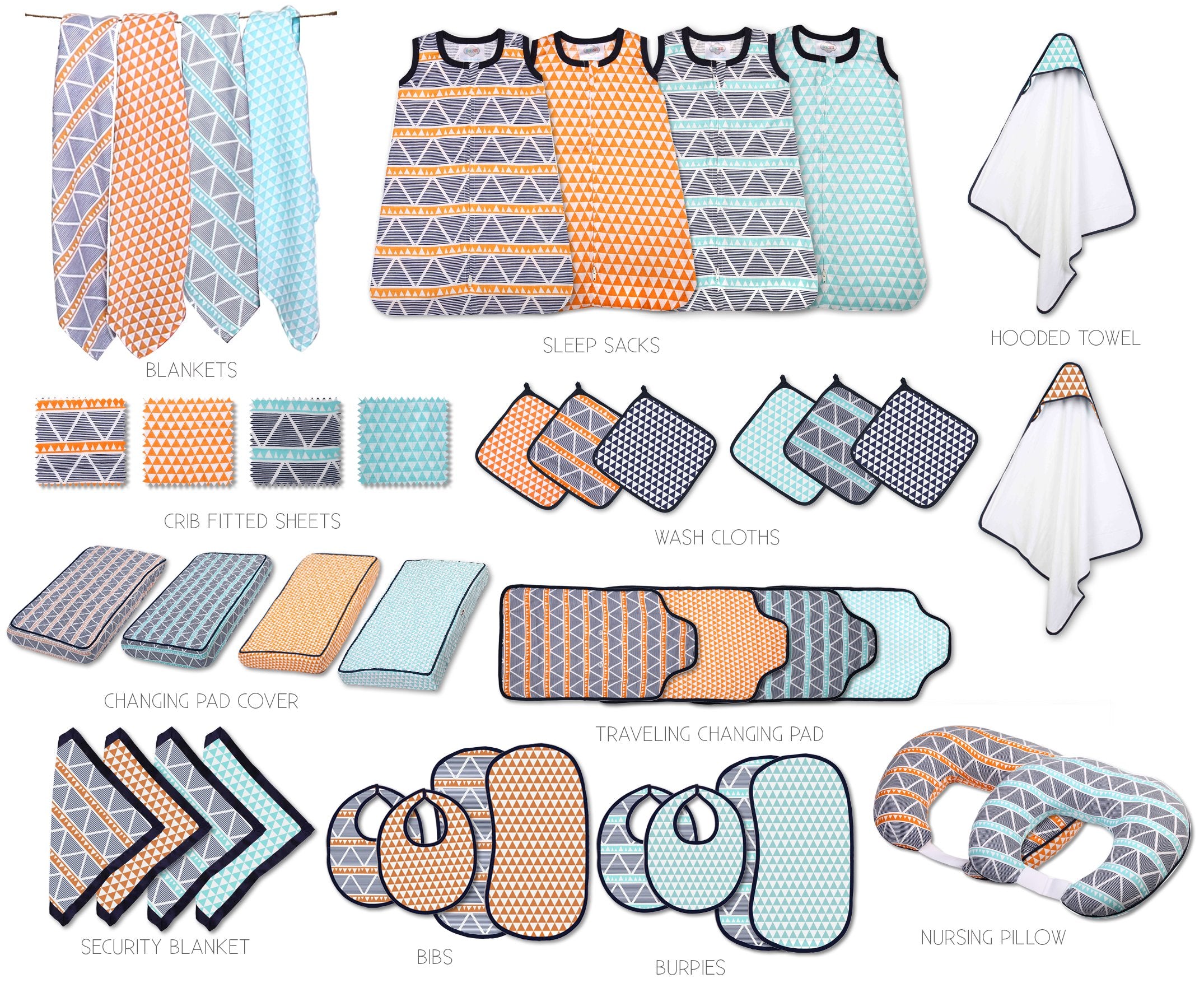 100 Percent Breathable Cotton Muslin/Percale 10 Piece Nursery Baby