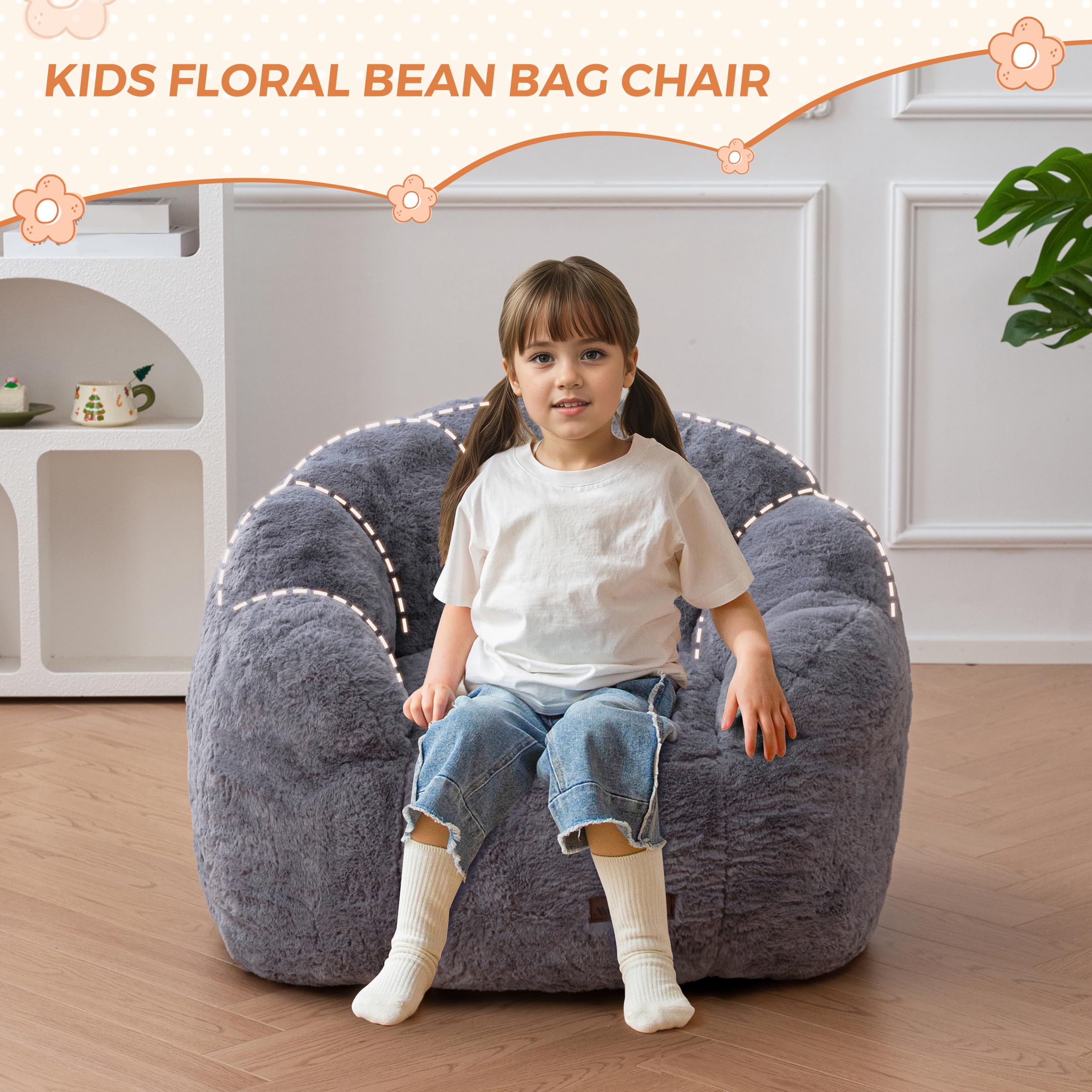 Floral Shaped Kids Bean Bag Chair with Petal Backrest