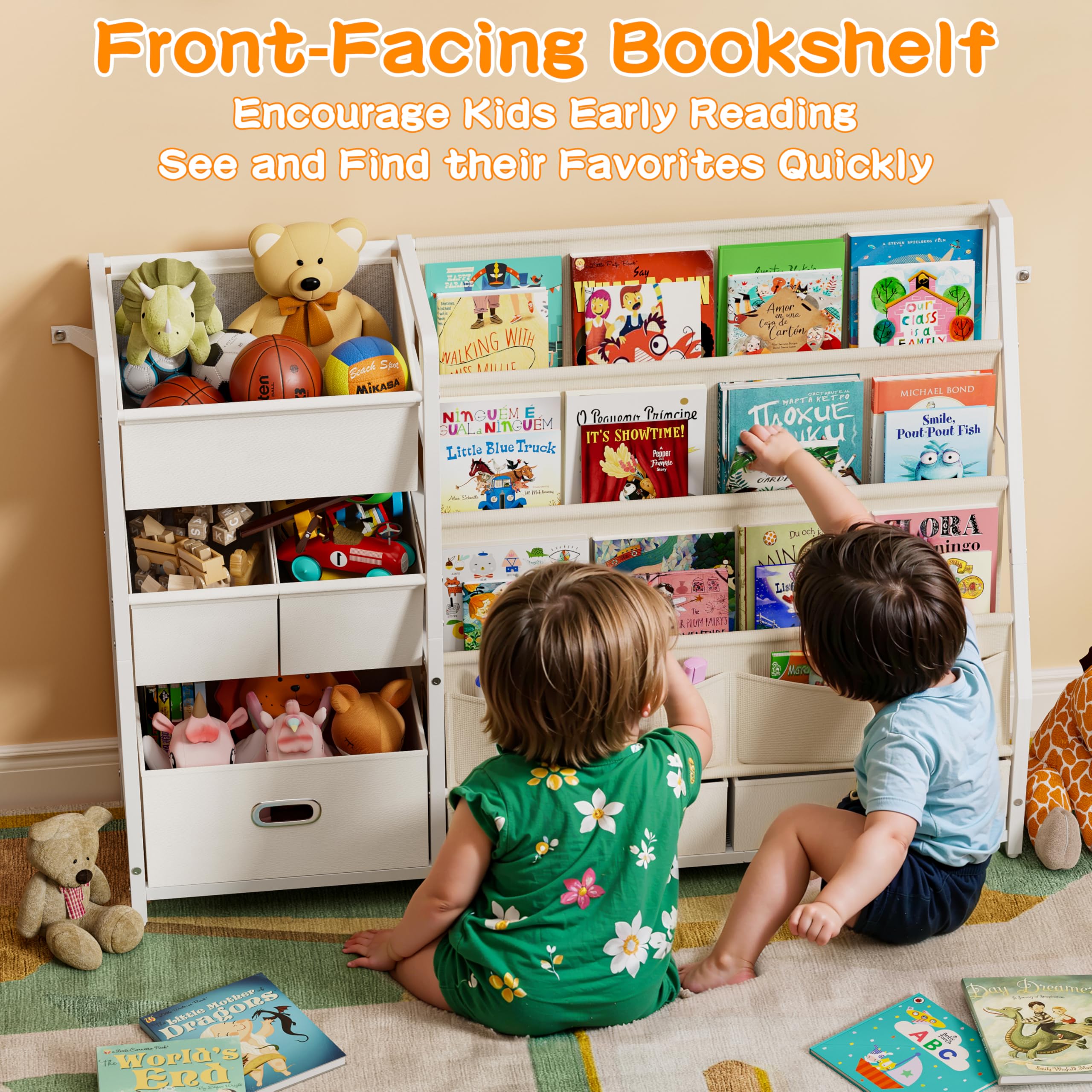 Kids Bookshelf and Toy Storage Organizer with 6 Bins