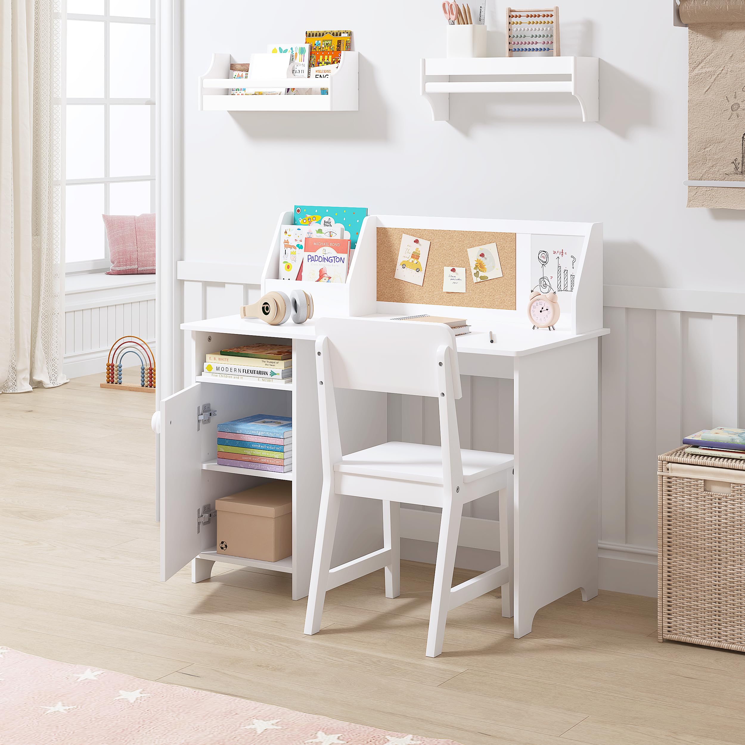 Study Desk with Chair, Wooden Children School Study Table
