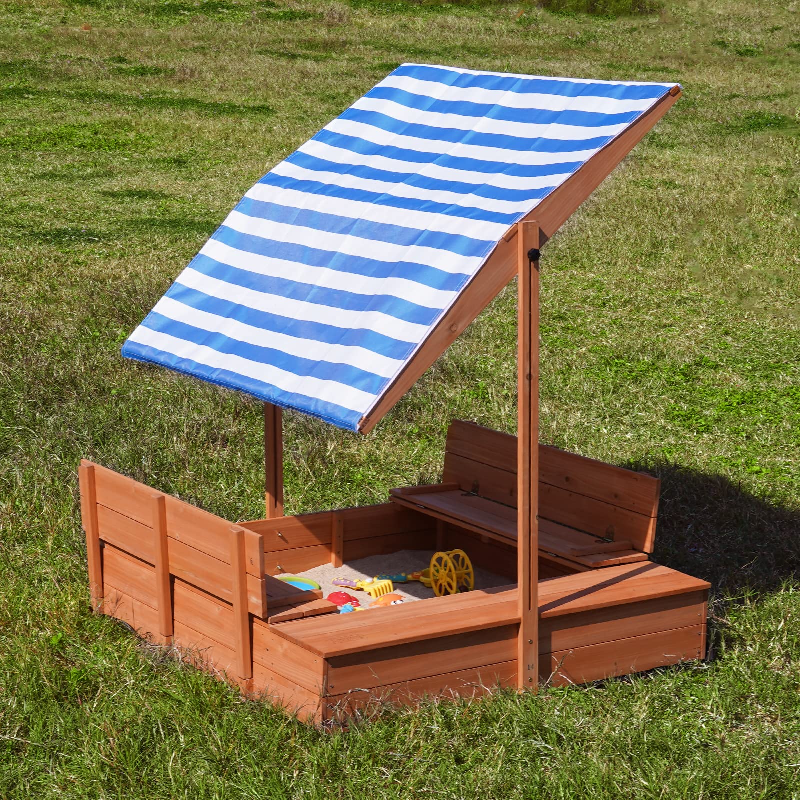 Wooden Sandbox with Canopy and Storage