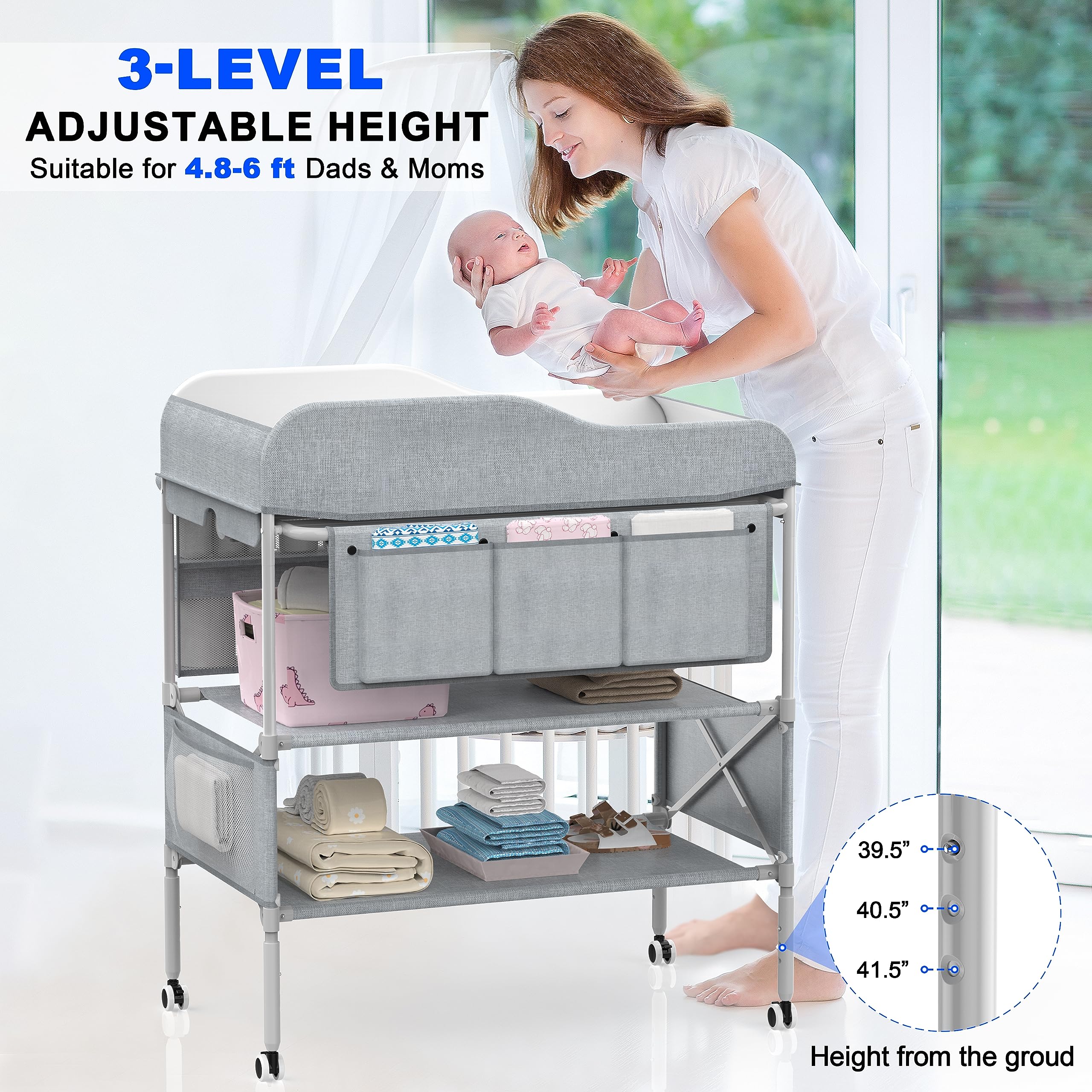 Height Adjustable Baby Changing Table with Storage