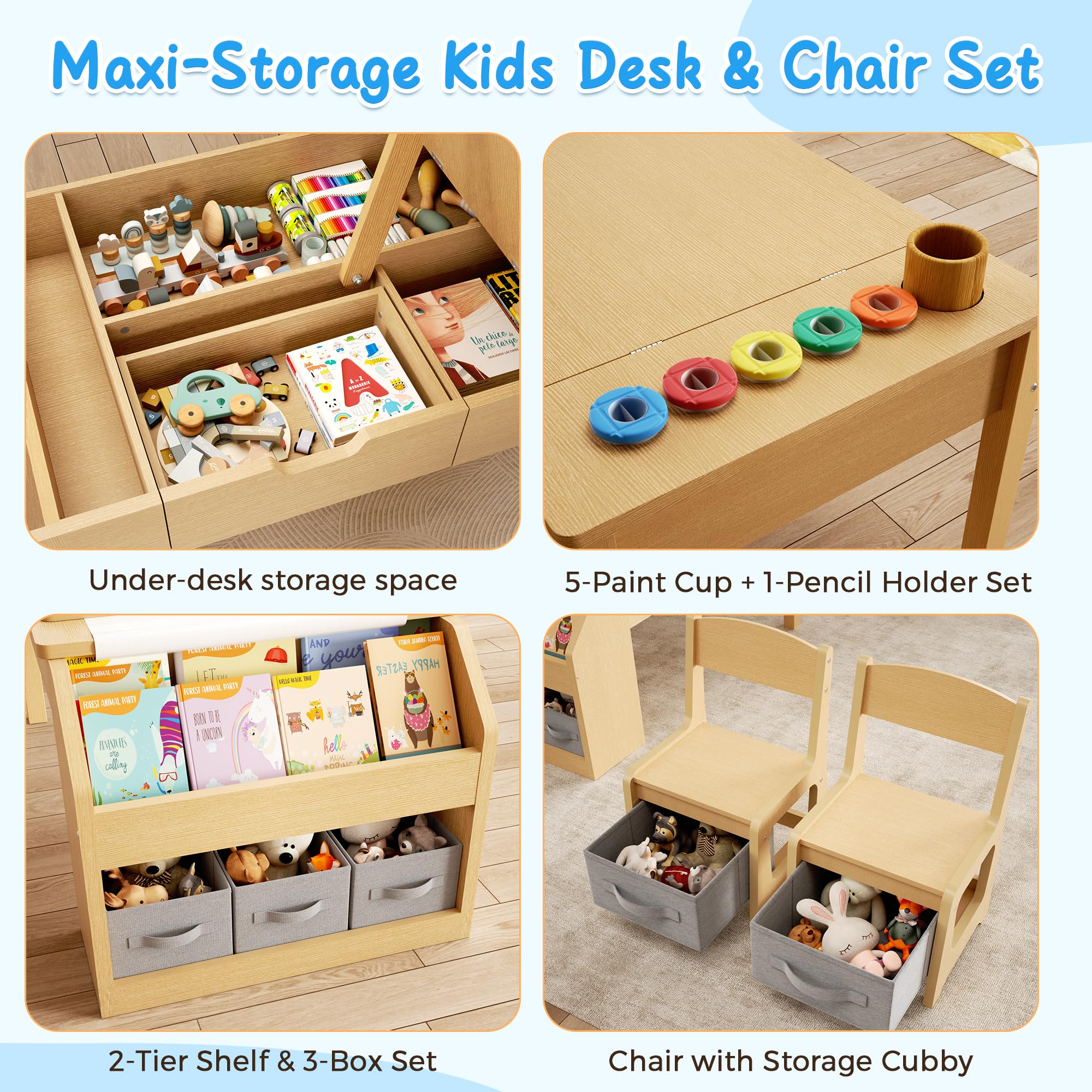Kids Art Table and Chair Set with Storage Drawers