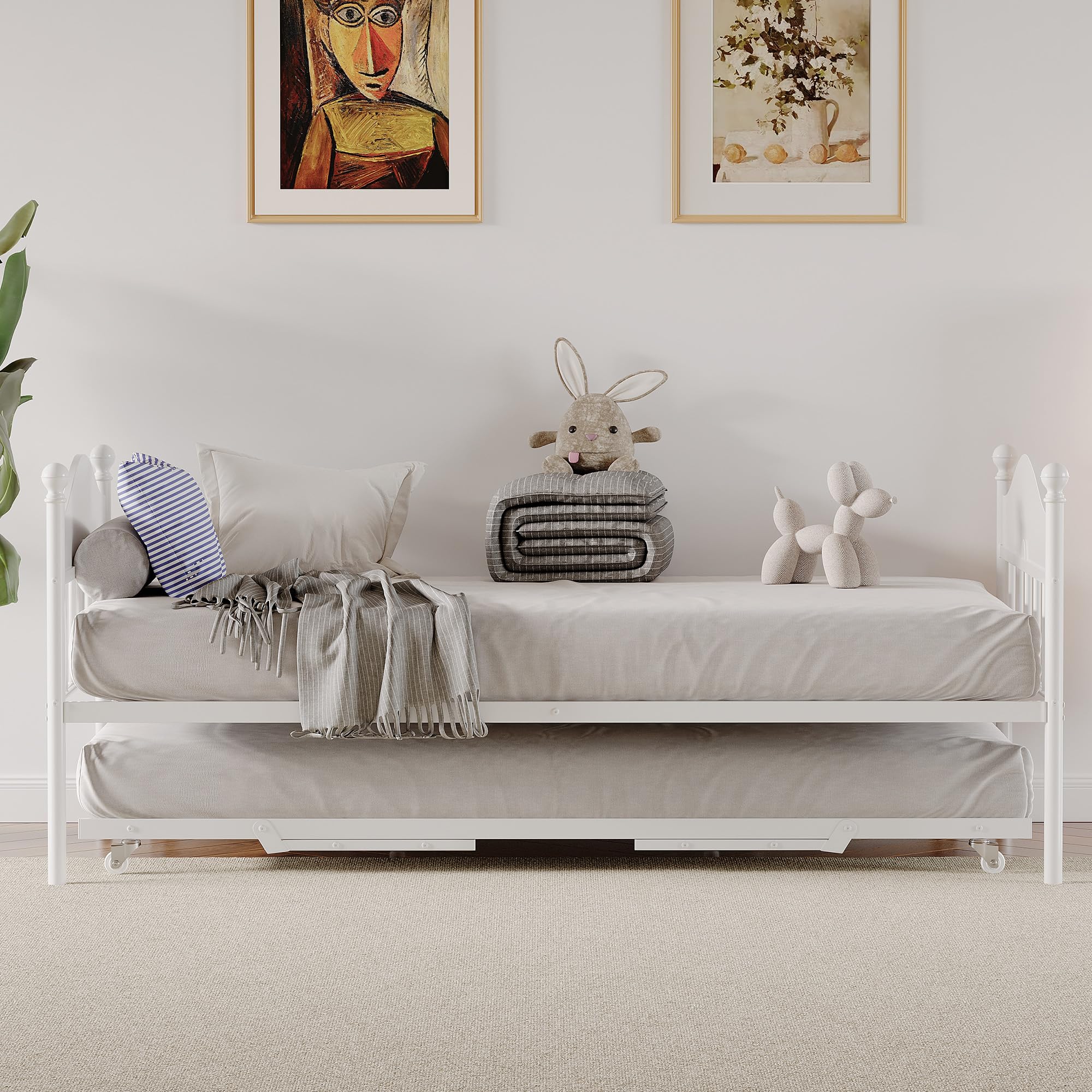 Twin Daybed with Trundle and Lockable Casters