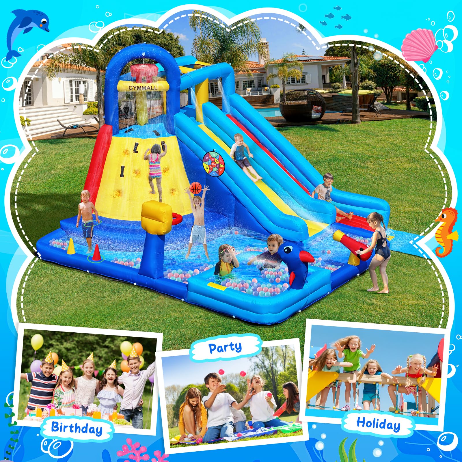 Inflatable Bounce House with Water Slide for Kids