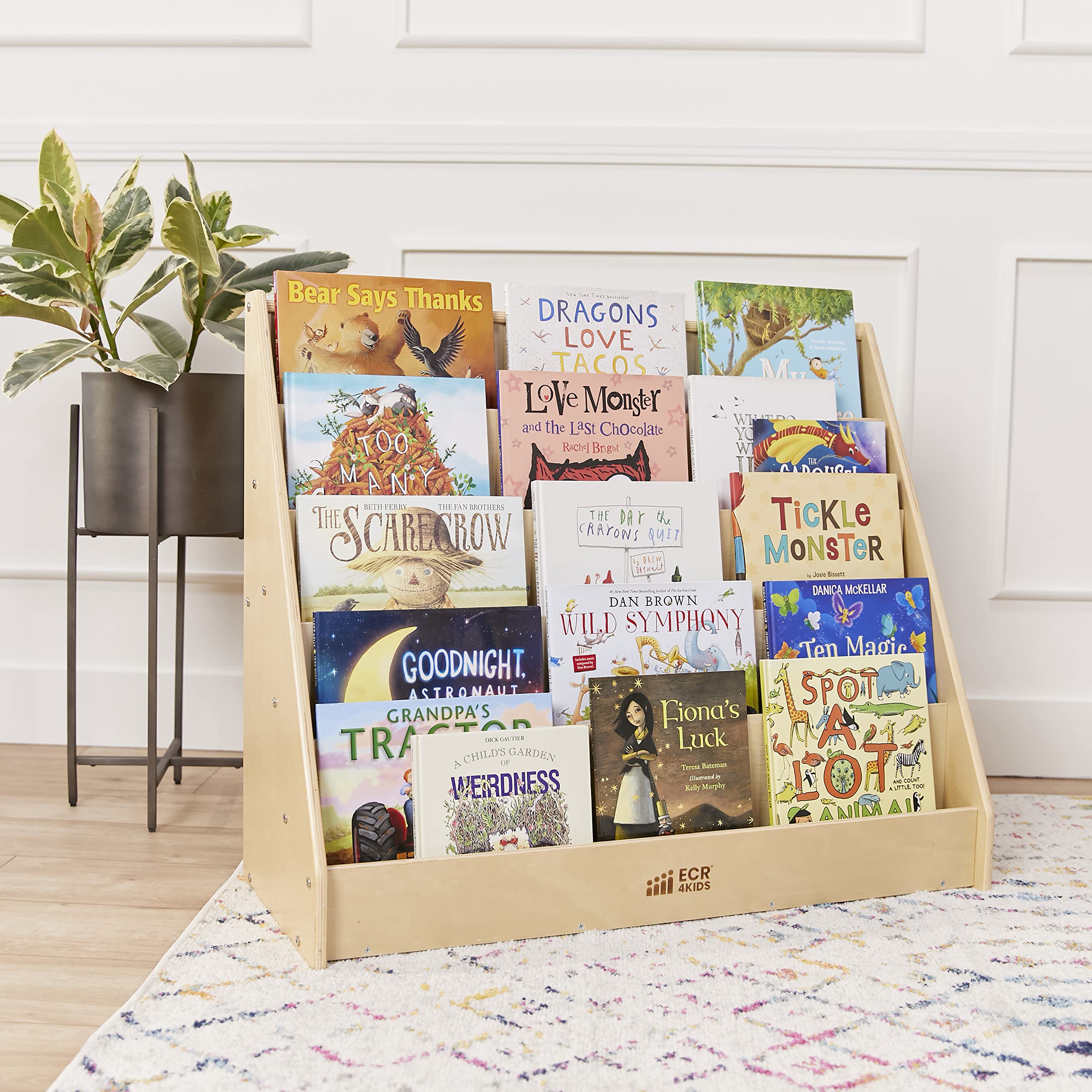 Single-Sided Book Display Classroom Bookshelf Natural Wood