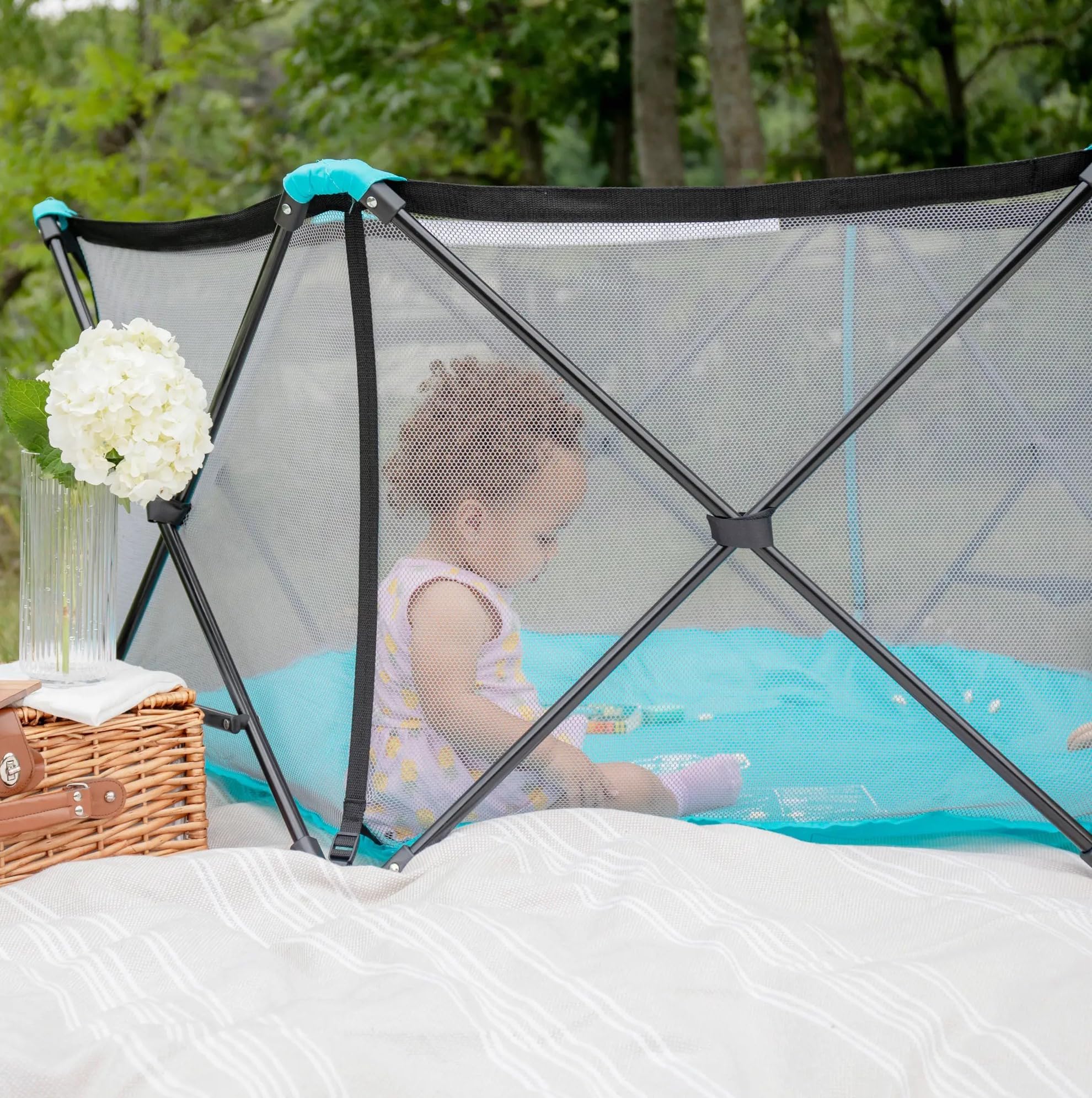 My Portable Play Yard Indoor and Outdoor, Washable, Aqua, 6-Panel, 48 Inch