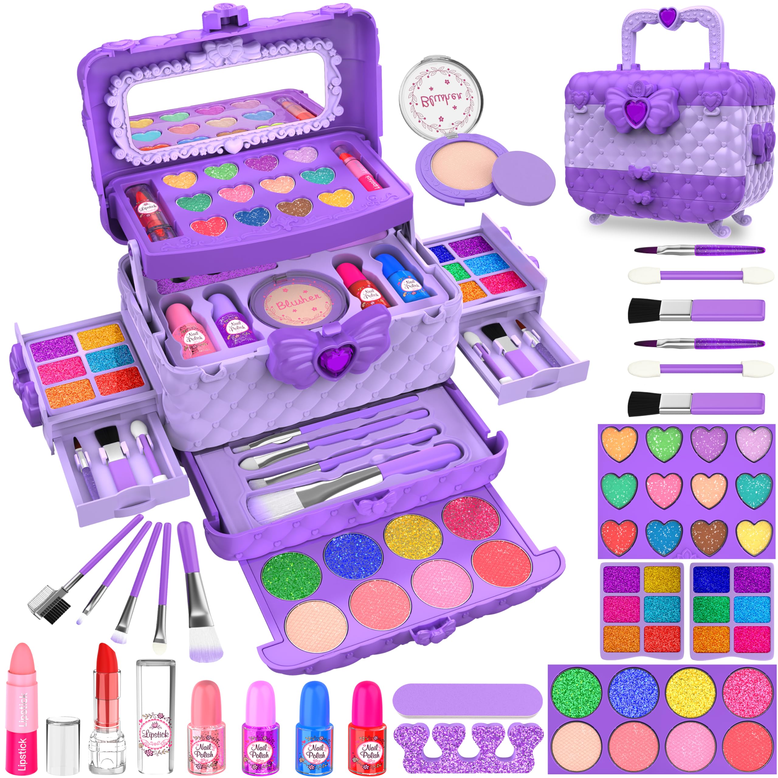 Makeup Kit for Girls, Princess Real Washable Pretend Play Cosmetic Set