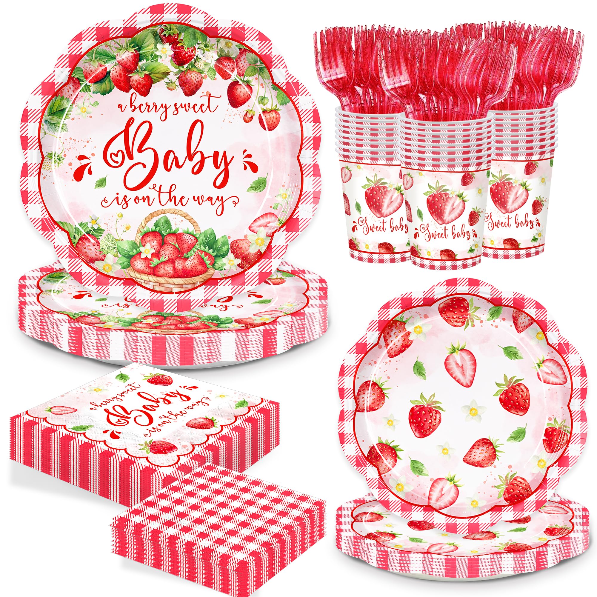 150pcs Strawberry Baby Shower Plates Napkins Party Supplis Disposable Paper