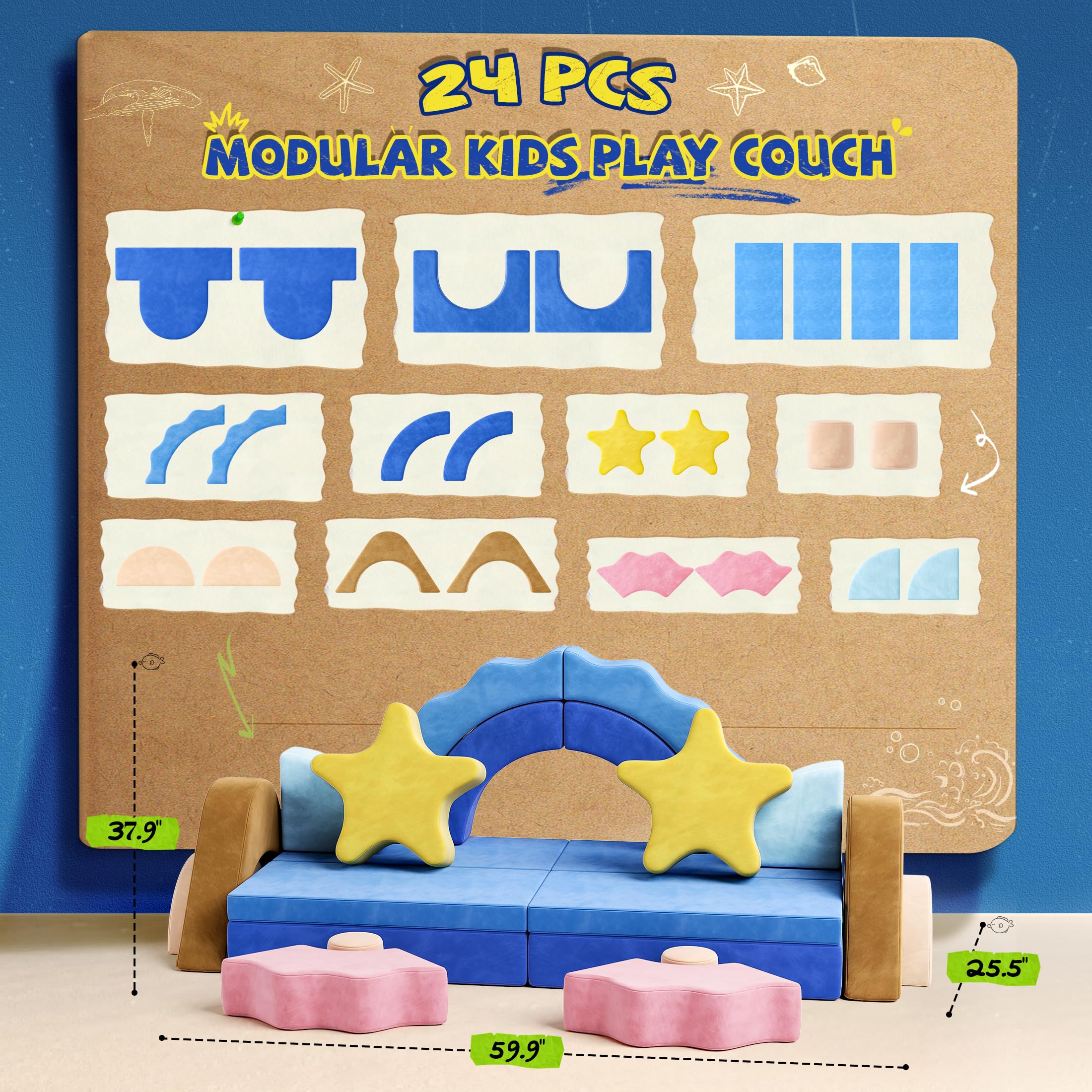 Modular Kids Play Couch - Sea Theme