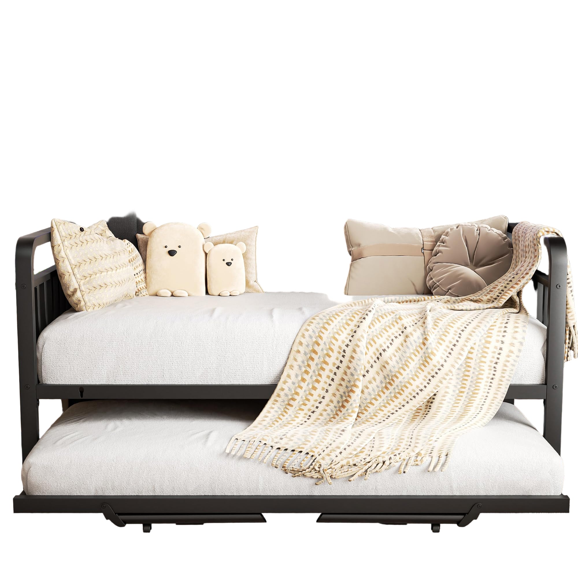 Daybed with Pop Up Trundle and LED Light, Heavy Duty Metal