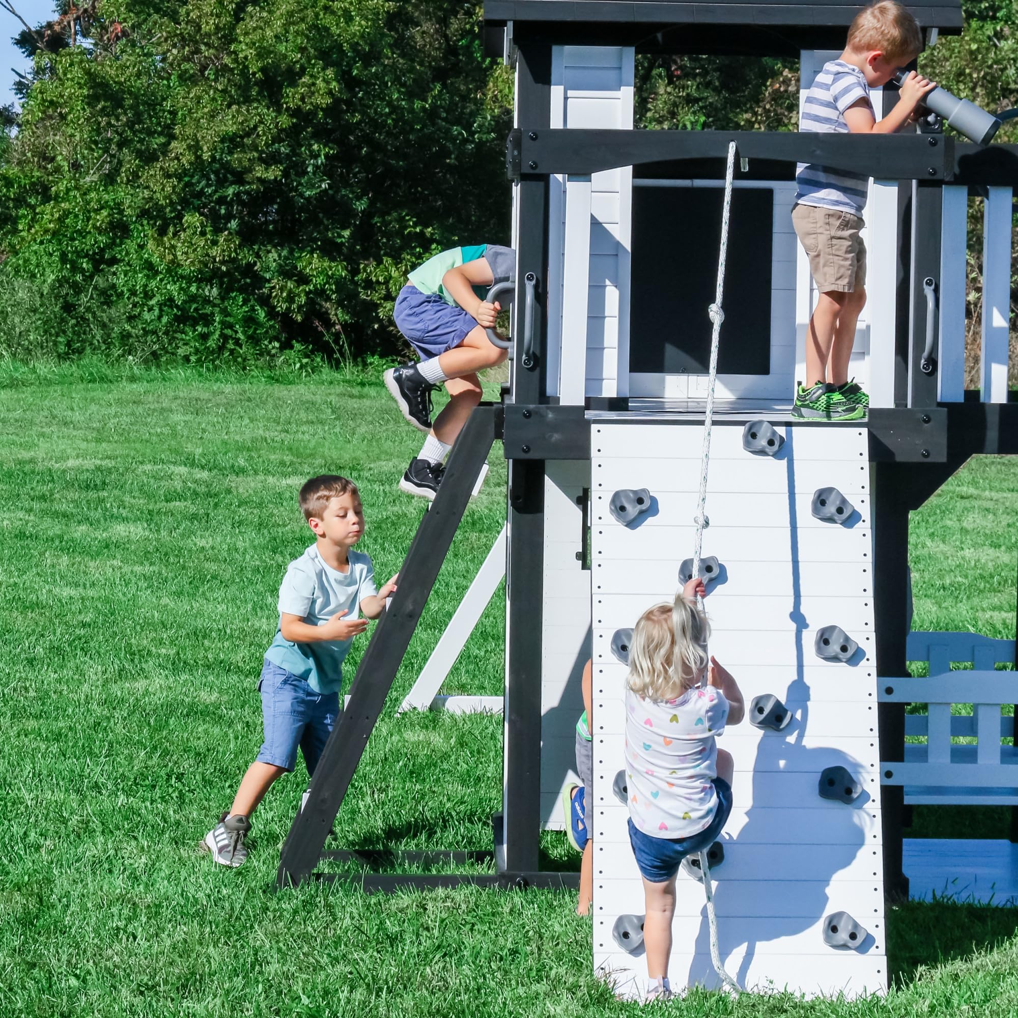 Cedar Wood Swing Set with Clubhouse and Wave Slide