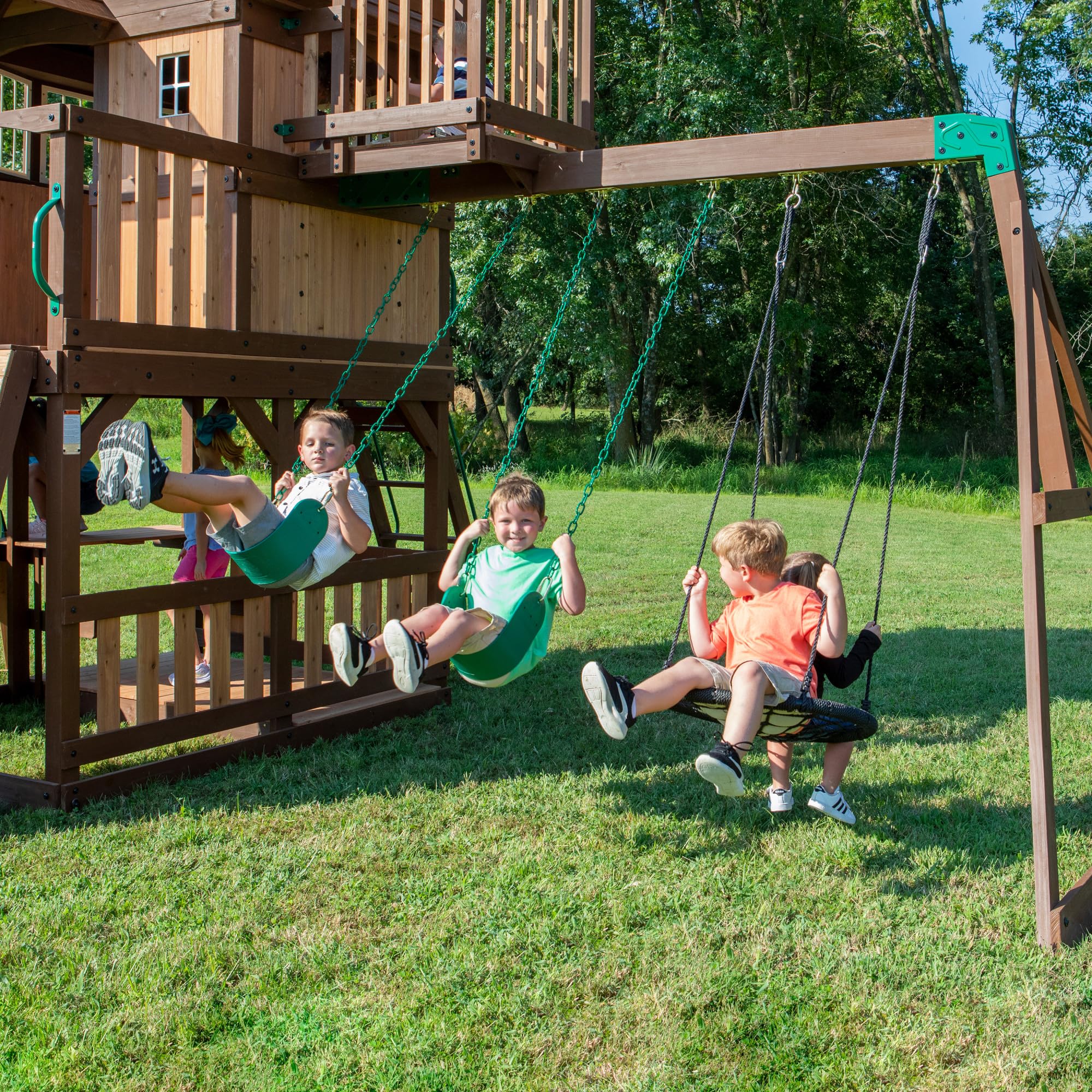 All Cedar Swing Set with Elevated Clubhouse and Dual Slides