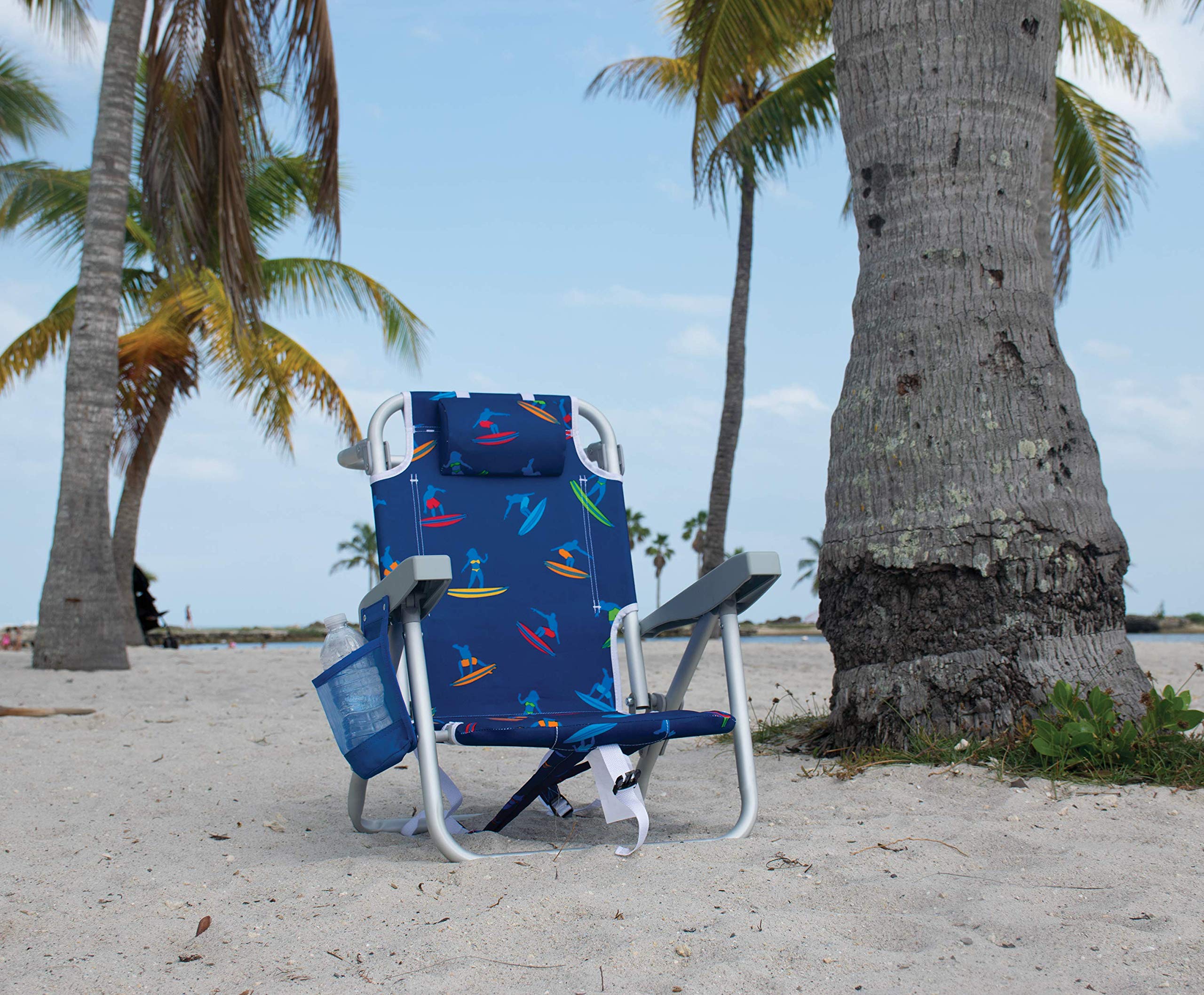 Kid's 5-Position Lay Flat Backpack Folding Beach Chair, Surf Power Surfer