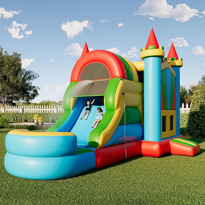 Bounce House, Inflatable Bouncer with Air Blower, Jumping Castle with Slide