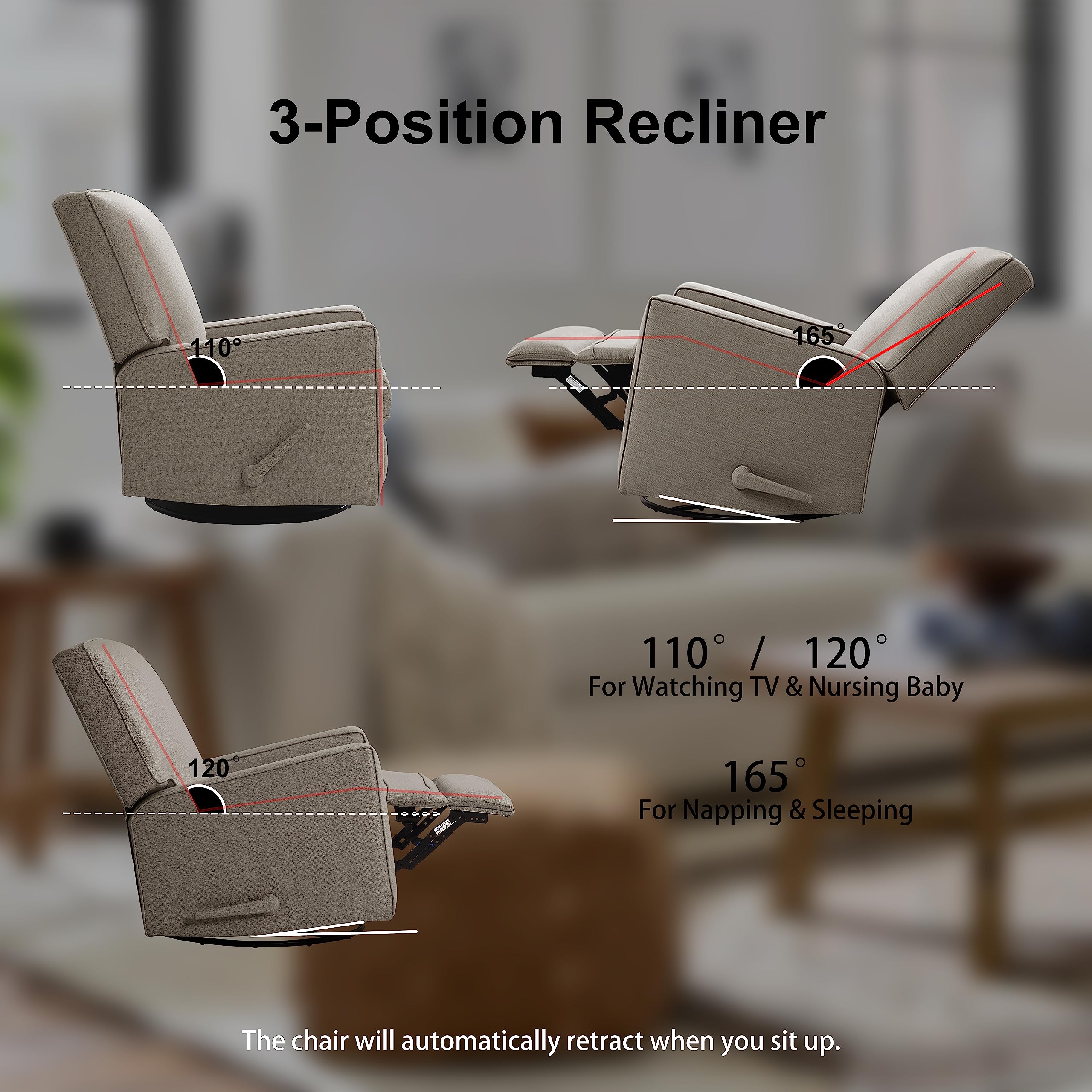 Swivel Glider Recliner Chair with High Back