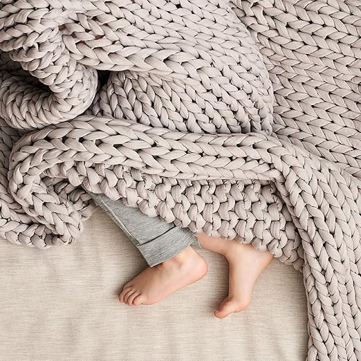 Hand-Knit Kids Weighted Blanket - Chunky Knit Blanket - Sustainable