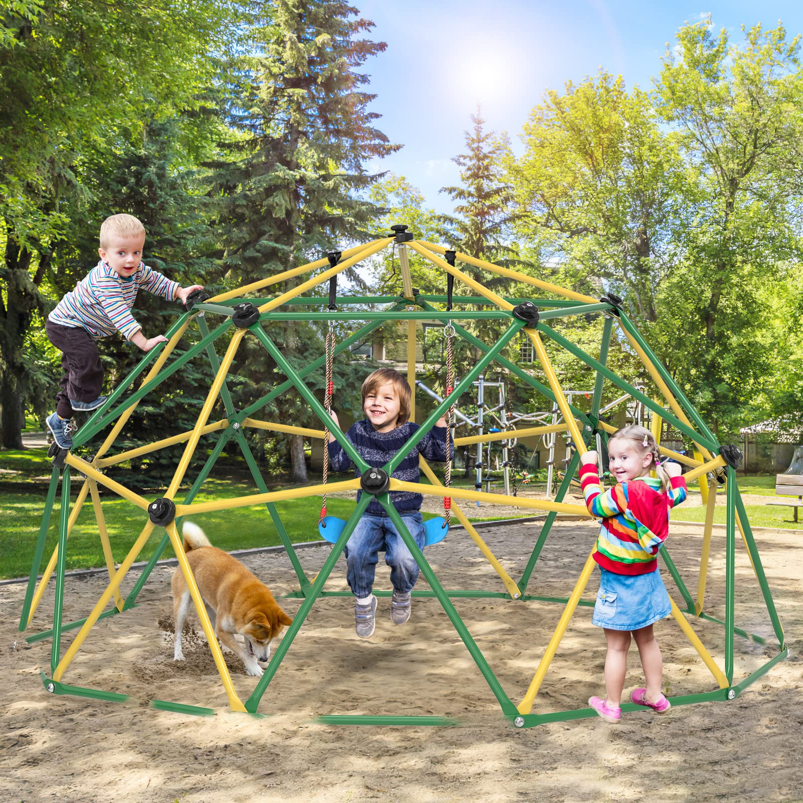 Climbing Dome, 10FT Dome Climber with Hammock for Kids 3 to 10 Outdoor Play Equipment