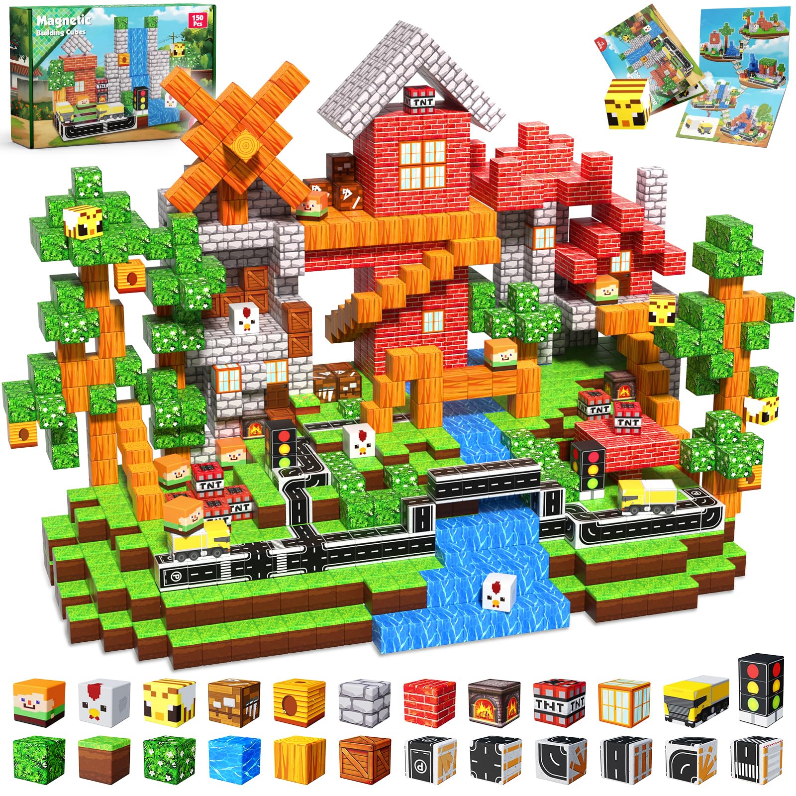 150 PCS Magnetic Blocks - Magnetic Building Block for Kids Ages 4-8, Magne