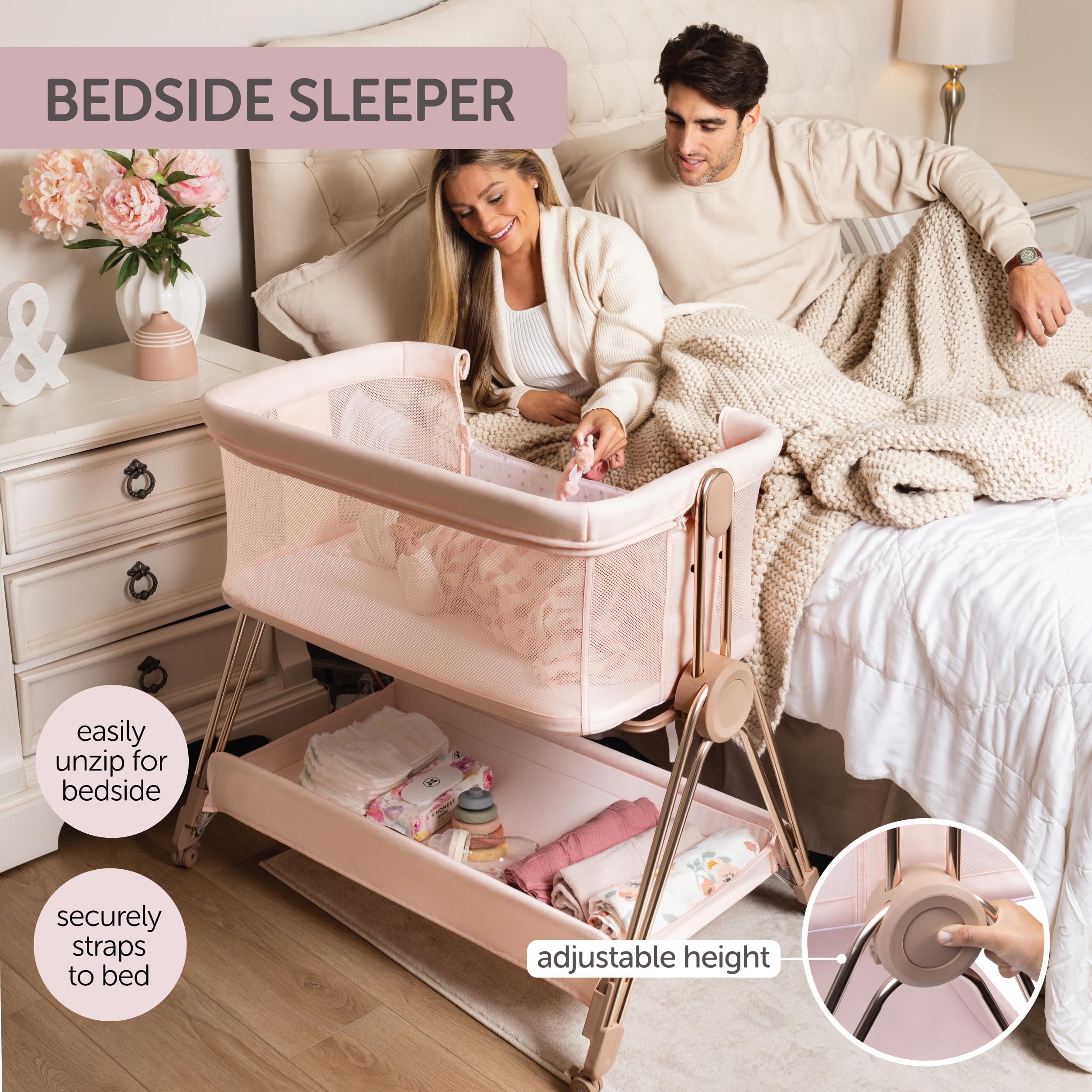 Baby Bedside Sleeper Bassinet with Height Adjustment
