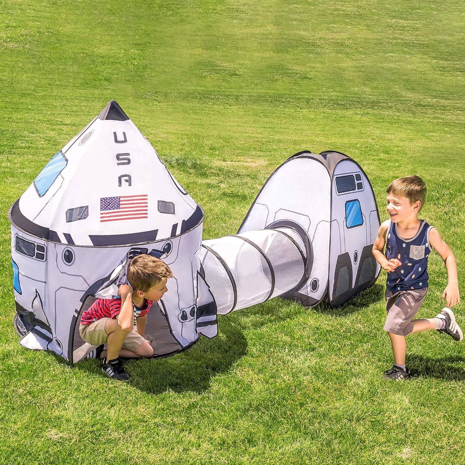 White Rocket Ship Pop up Play Tent with Tunnel and Playhouse