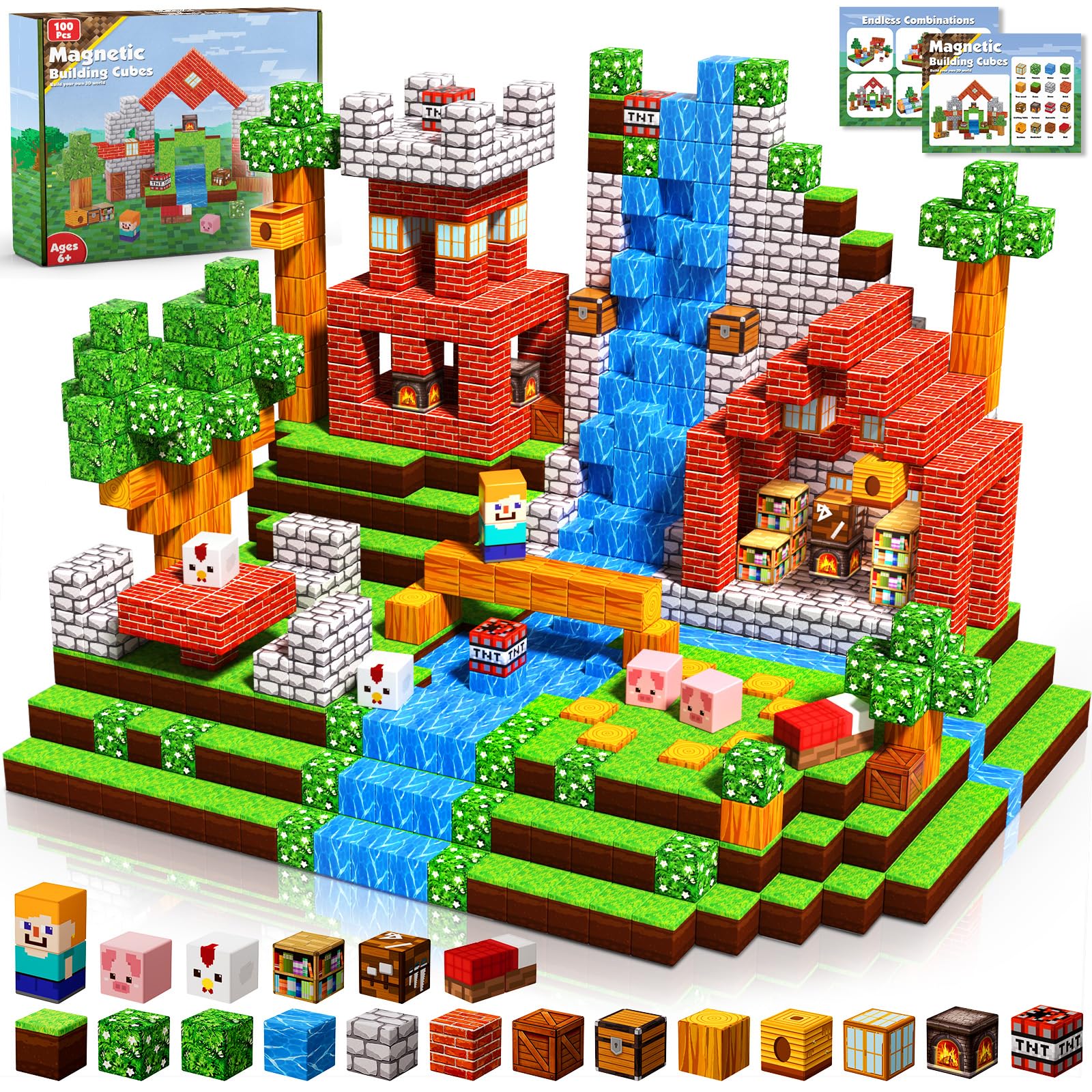 Magnetic Building Blocks Set 100PCS Grassland Theme STEM Toy