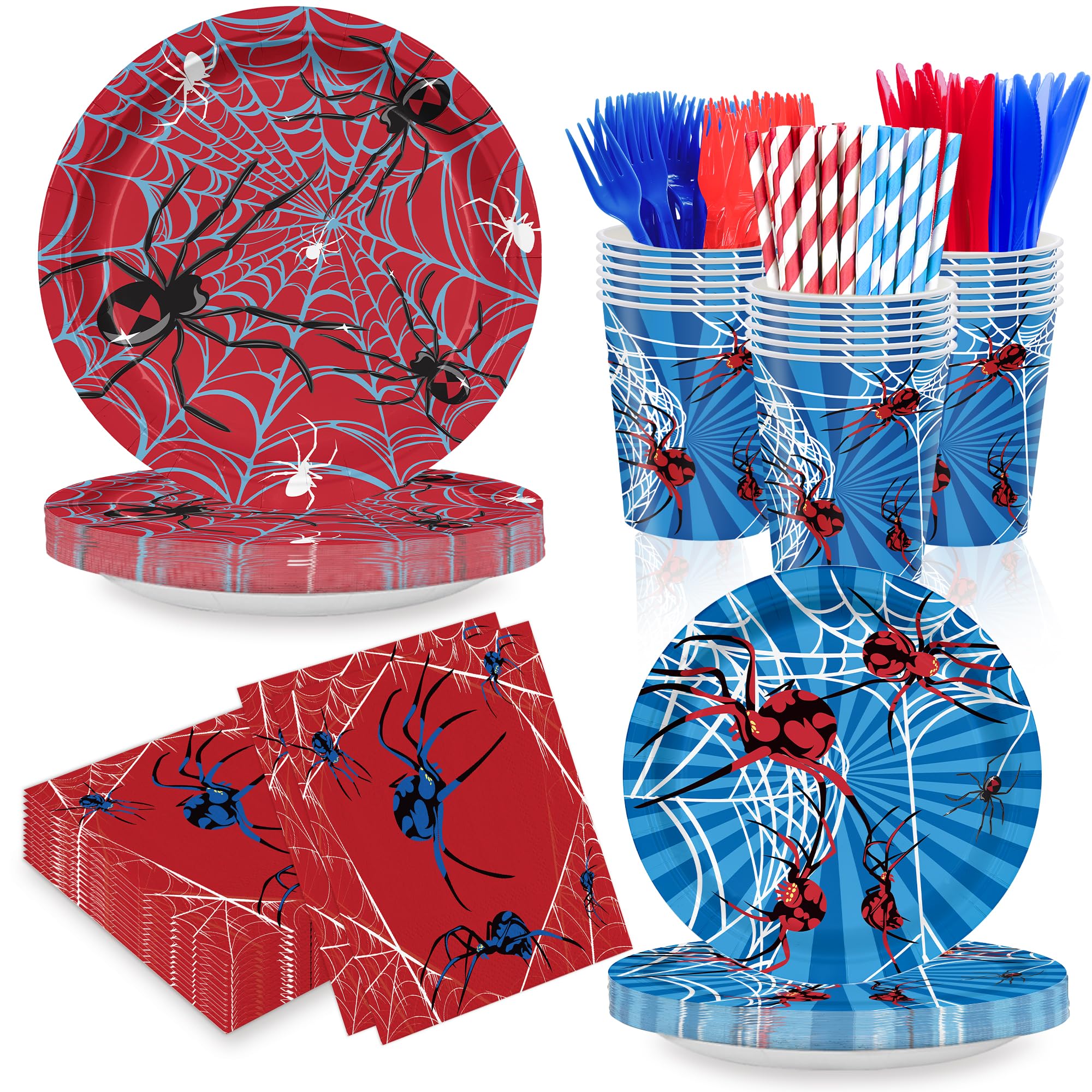 168PCS Spider Birthday Party Supplies for Boys Cartoon Spider Web Themed Party