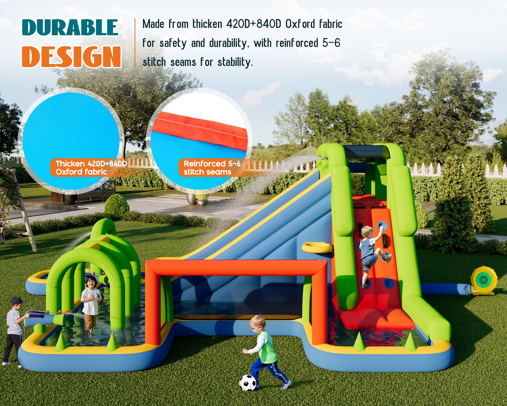 Inflatable Bounce House with Slide and Pool for Kids